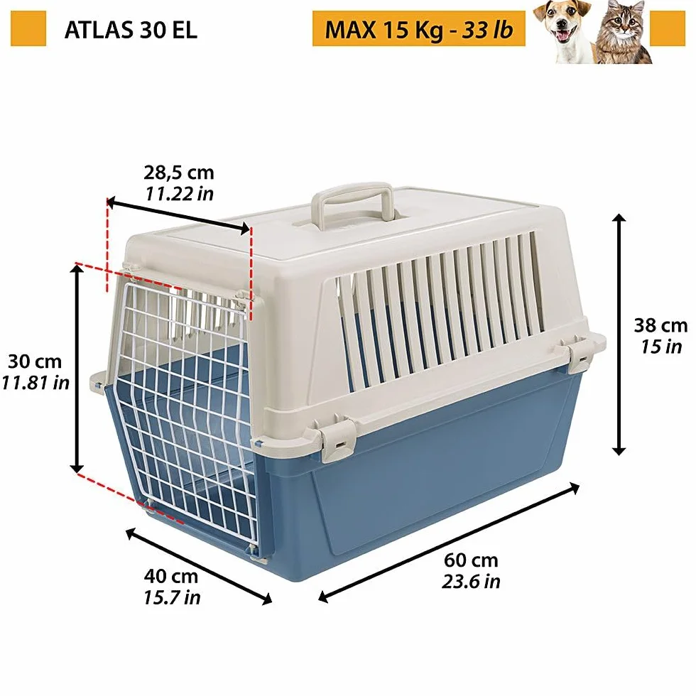 Ferplast Atlas 30 EL transporter dla kotów i psów do 15 kg, 40 x 60 x 38 cm, twarda obudowa