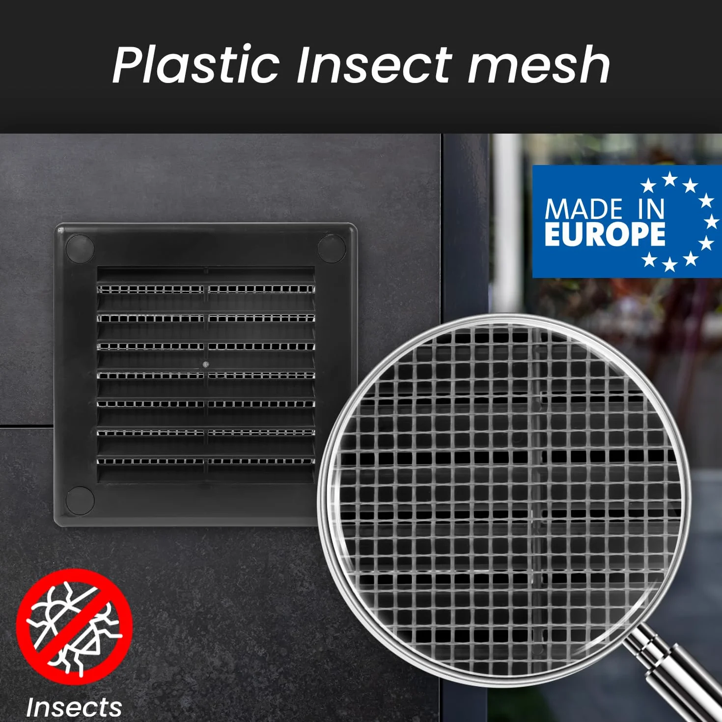 Repa Market 150 x 150 mm (rozmiar zewnętrzny) czarne kwadratowe osłony na ściany – plastikowe otwory wentylacyjne wlotowe – osłona grilla z nylonową siatką – kratki wentylacyjne sufitowe HVAC