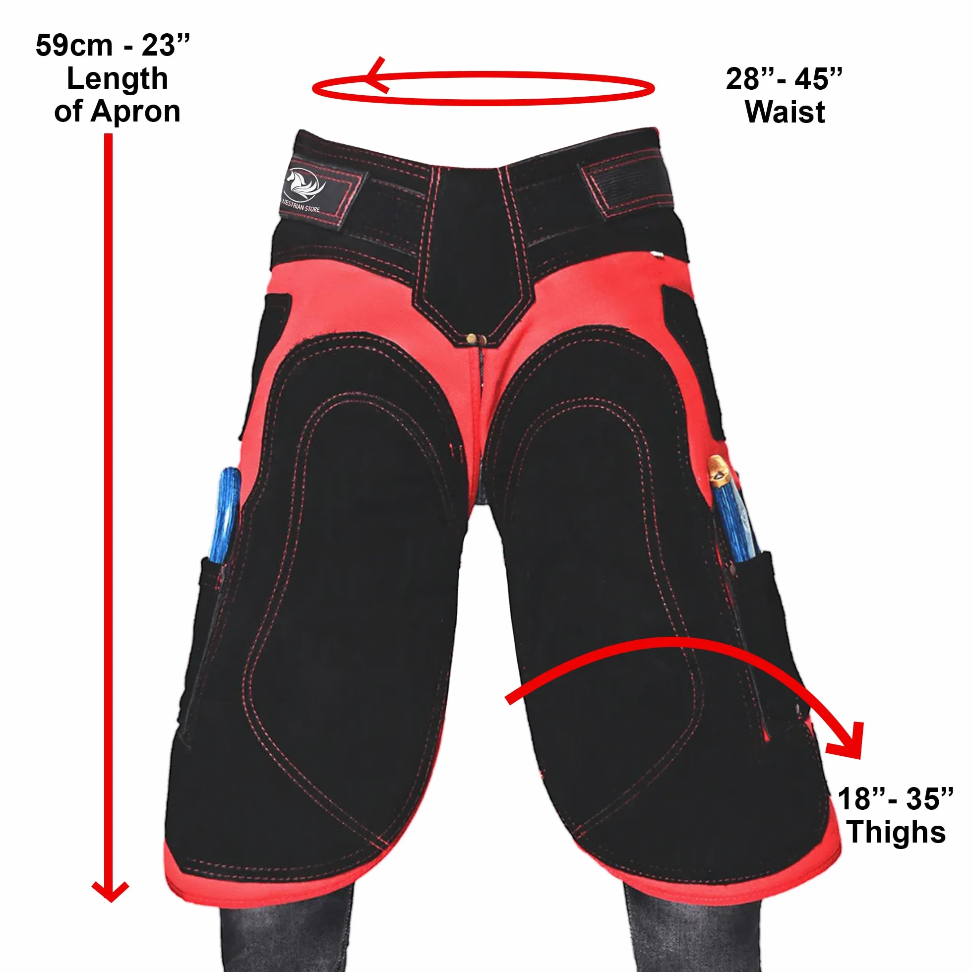 fartuch marszałkowy EQUESTRIAN STORE 59 cm, wysokiej jakości płótno z kutej skóry, prawdziwy zamsz, fartuch na narzędzia, czapki do strzyżenia, pielęgnacja