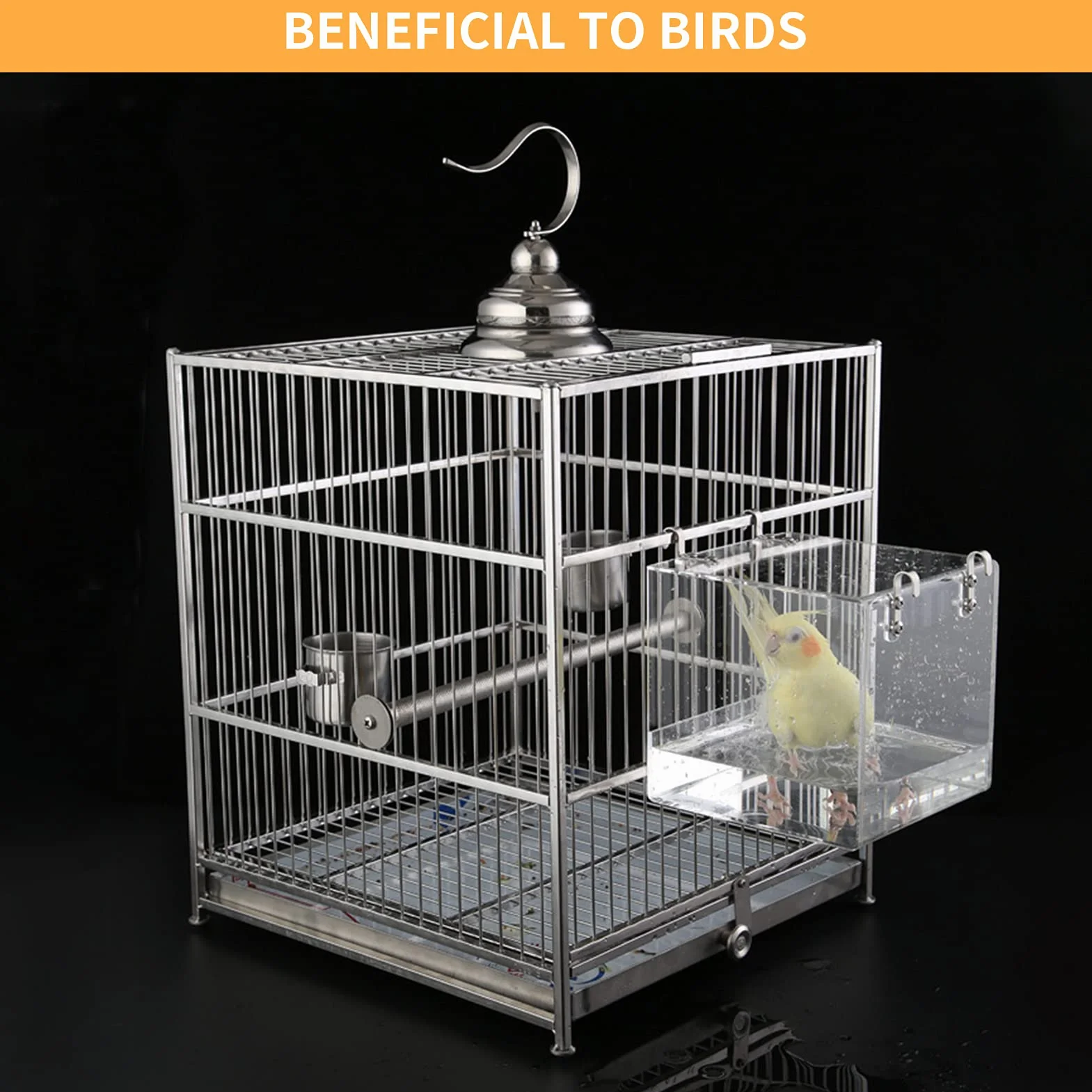 Bird Bathtub Wieszak Ptak Łazienka Kąpiel Przezroczyste Akrylowe Ptak Łaźnia Domu, Akcesoria do klatki dla ptaków z haczykami dla małych ptaków Finch, papużka, Kanarek 12,8 x 11,3 x 13 cm