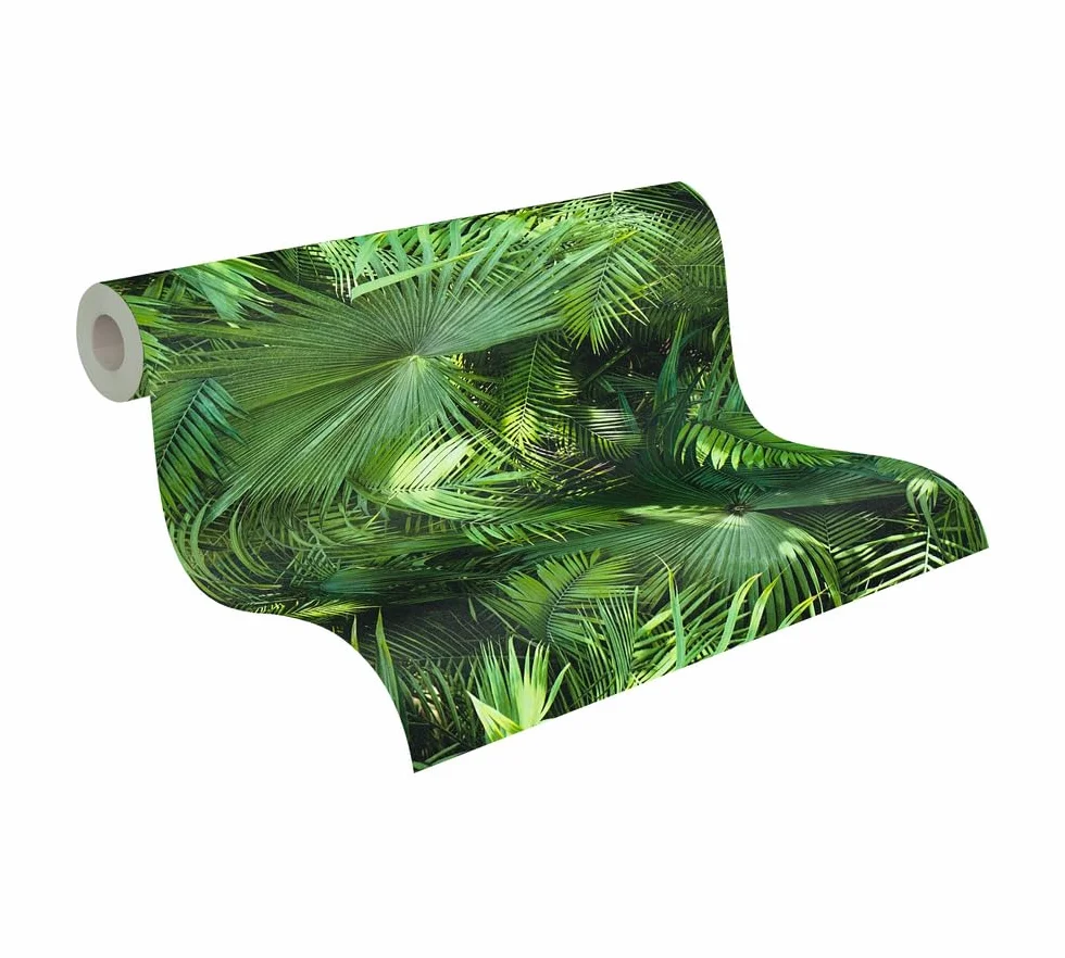Livingwalls New Bude 2.0 tapeta z nadrukiem palm o wyglądzie dżungli, 10,05 m x 0,53 m, zielono-czarna, Made in Germany 362001 36200-1