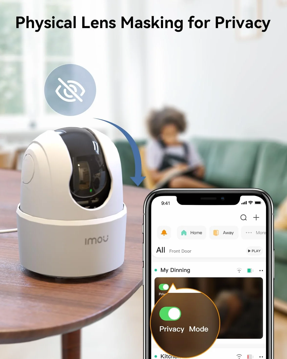 Imou Kamera monitoringowa 2,5 K, do użytku wewnątrz 360°, Wi-Fi, kamera dla niemowląt z AI, rozpoznawanie hałasu/ruchu, widoczność w nocy, kamera do monitoringu psa, aplikacja z dwukierunkowym