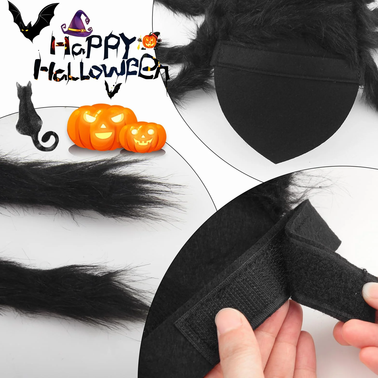 Kostium pająka na Halloween, filcowy kostium psa, kostium pająka, dekoracja na urlop, Halloween, pluszowy pająk, kostium dla małych i średnich psów i kotów, regulowany, czarny
