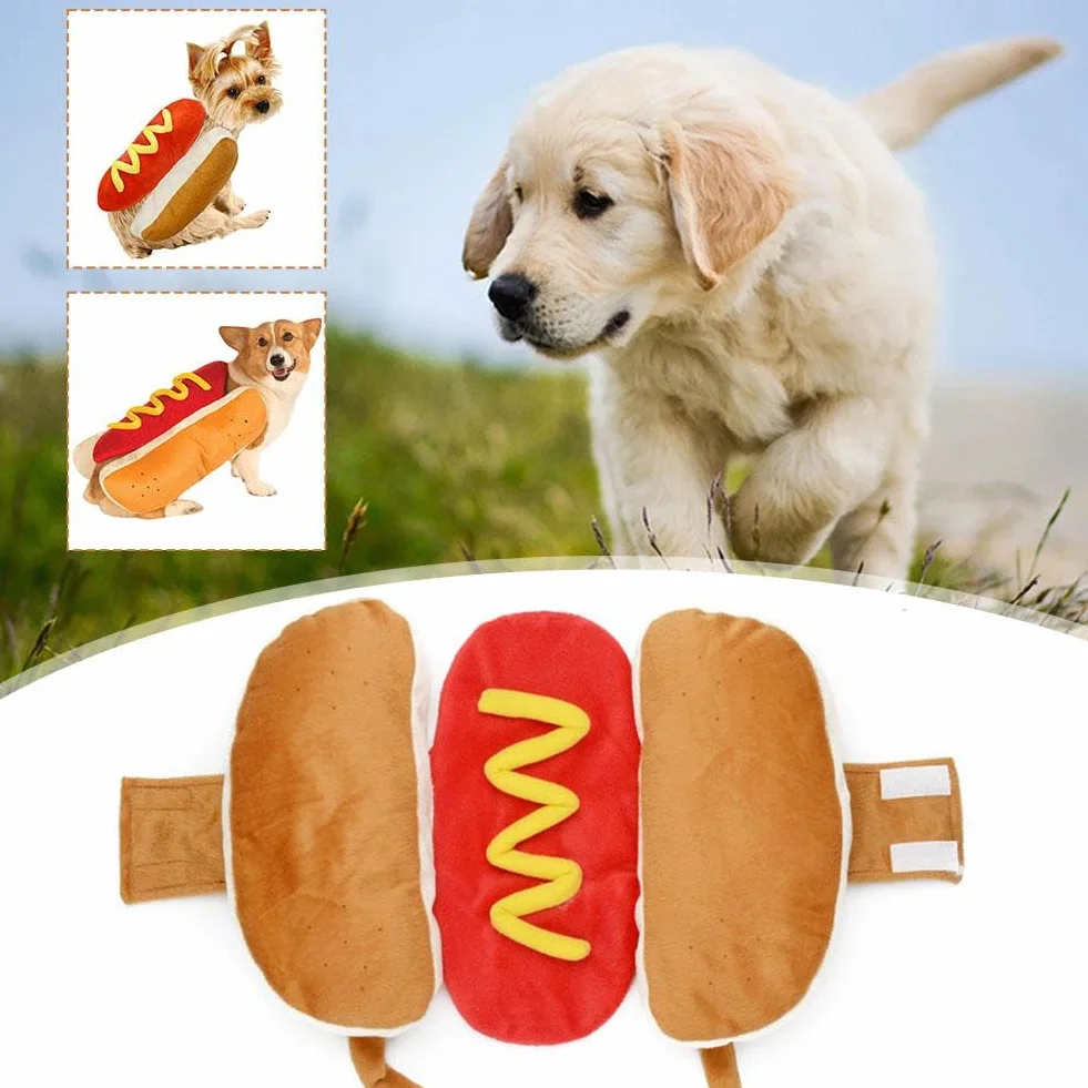 Kostium dla zwierzęcia domowego, kostium w kształcie hot doga, jamnik, kiełbasa, regulowana, cosplay, ubrania dla szczeniaka, ciepłe ubranie dla szczeniaka, przebranie dla psa