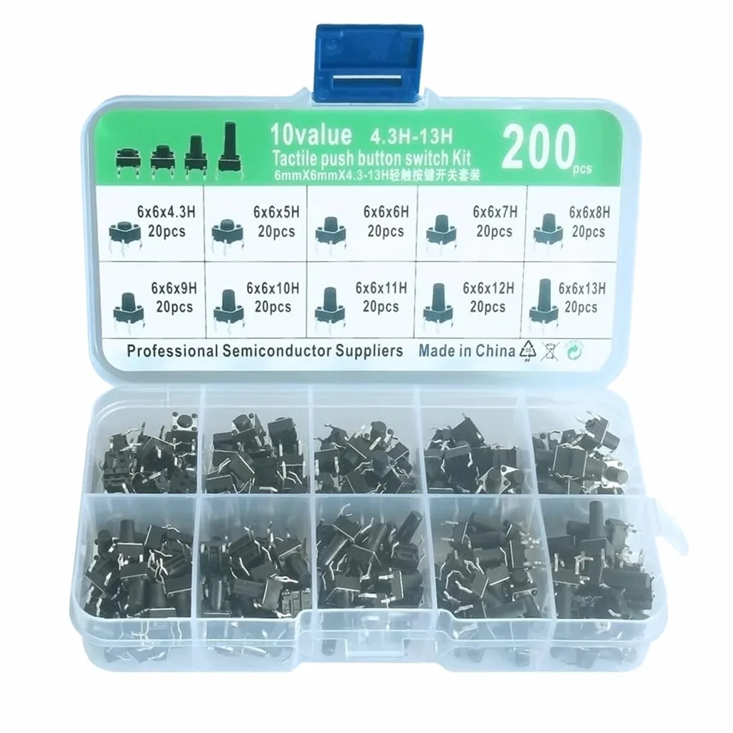 100 Sztuk Przełącznik Micro Tact 10 wartość 6x6x4.3-13mm Dotykowy Przełącznik Wciskany Wodoodporny Przycisk Taktu Przełączniki Zestaw Asortymentowy