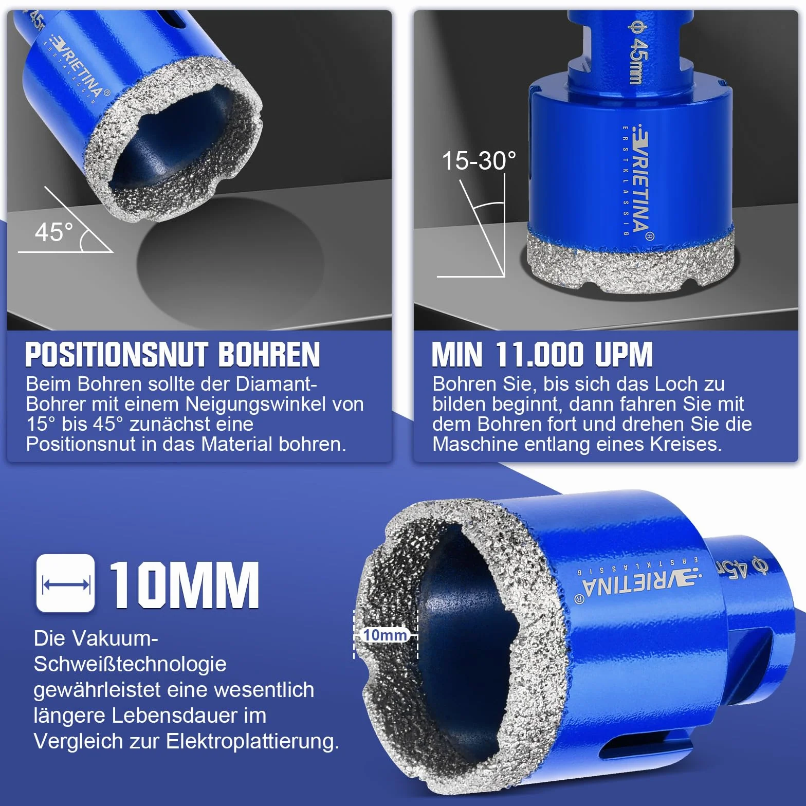 Zestaw diamentowych wierteł do płytek 25-68 mm M14 koronka wiertnicza do szlifierek kątowych