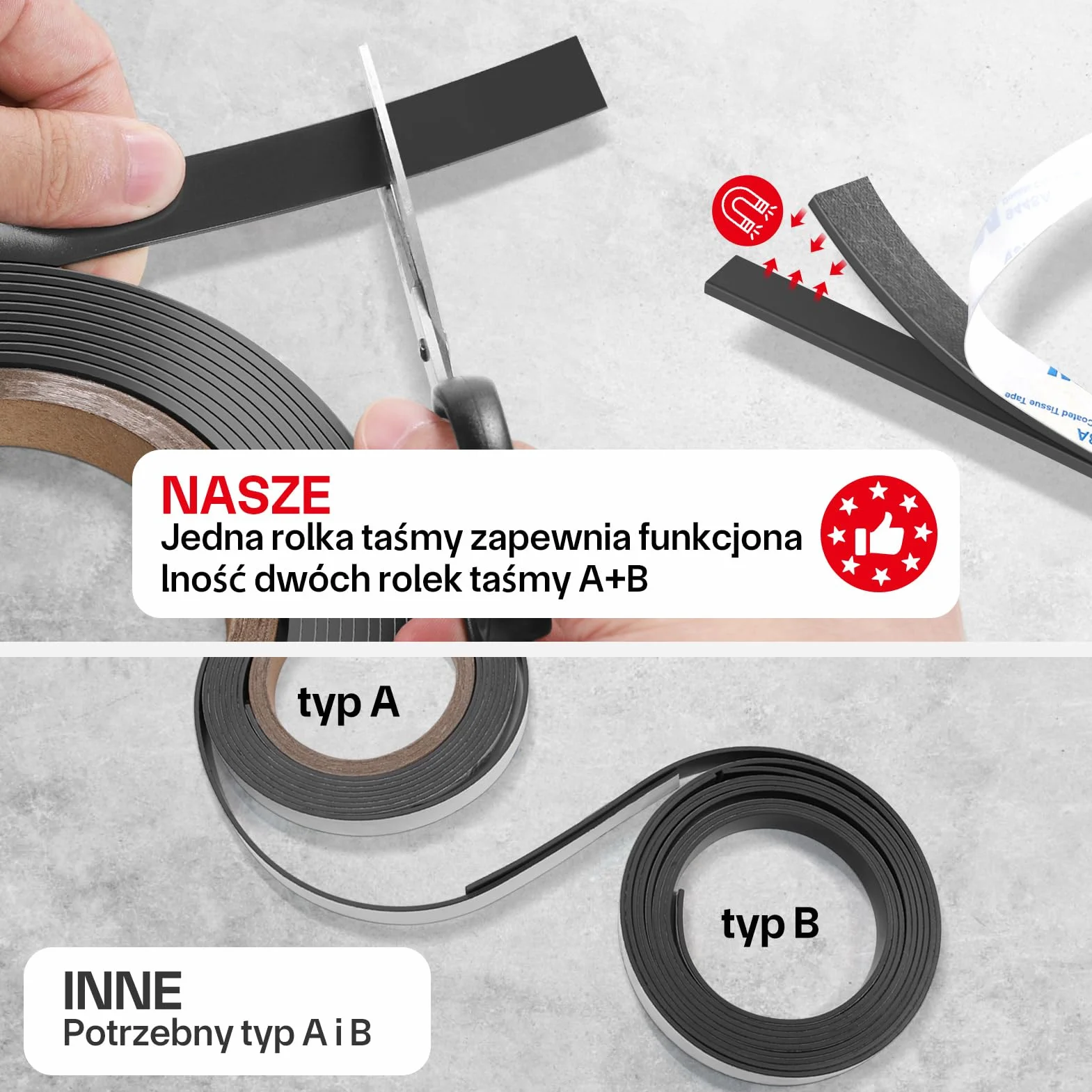 Taśma Magnetyczna A+B, Taśma Magnetyczna z Mocno Przylegająca Warstwa Klejąca do Ekranów Przeciw Owadom, Majsterkowania, Tablic, Pasek Magnetyczny, Paski Magnetyczne, 4m*15mm