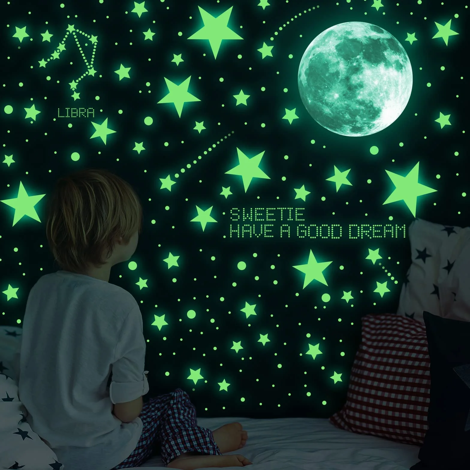 Glow In The Dark Naklejki Ścienne, 637 sztuk Luminous Kropki Gwiazdy i Księżyc DIY Naklejki ścienne do sufitu lub ścian, Luminous Naklejki samoprzylepne dla dzieci Sypialnia Dekoracji