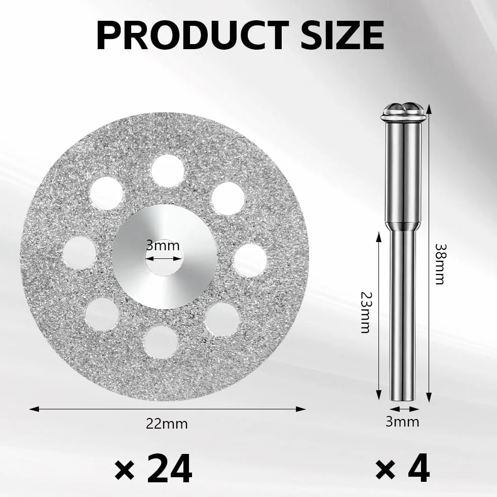 Flintronic 24 diamentowe tarcze tnące 22 mm, do narzędzi obrotowych Dremel, z 4 trzpieniami 3 mm i śrubokrętem