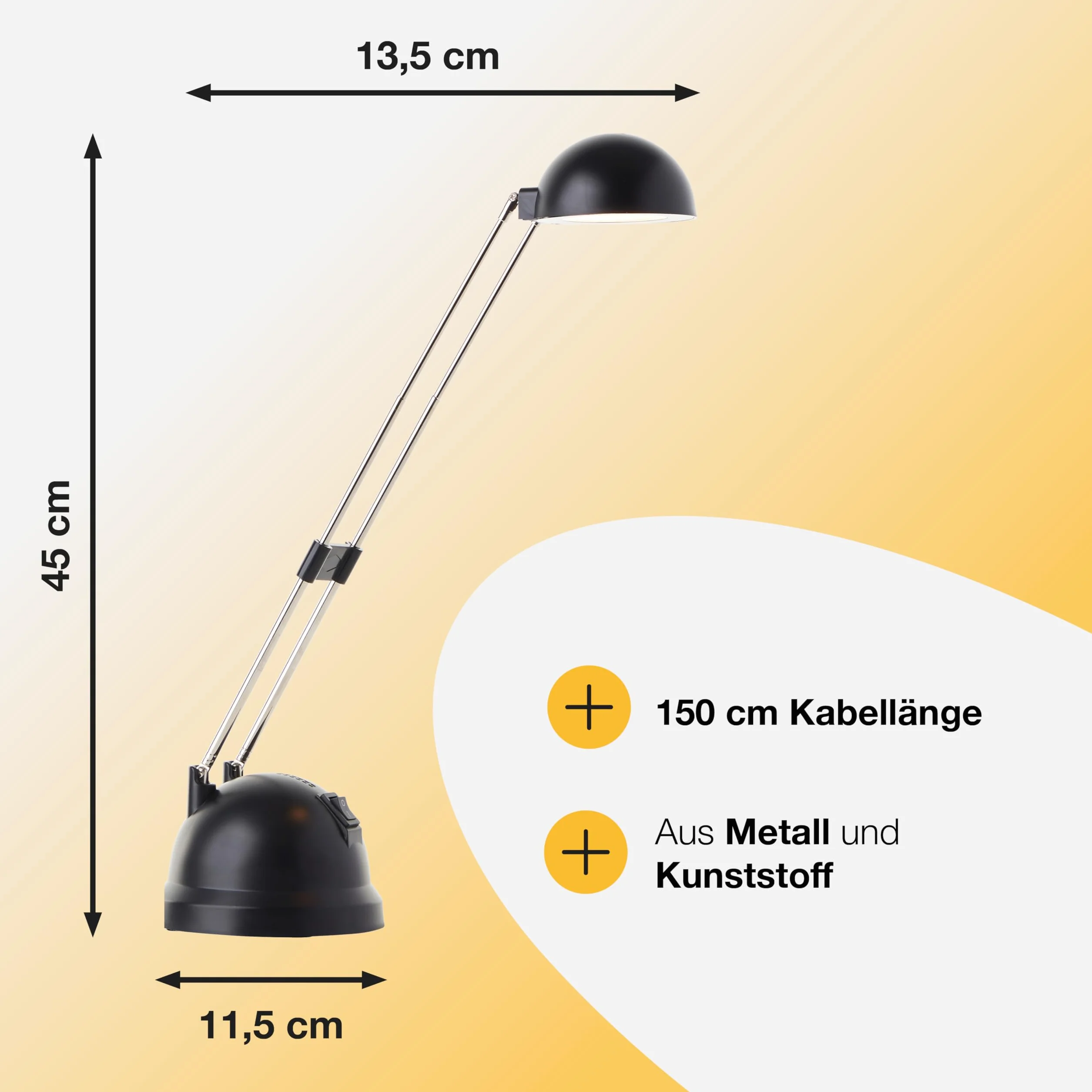 Brilliant Katrina lampa stołowa LED z regulacją wysokości, wychylna, czarna, 600 lumenów, zintegrowana dioda LED