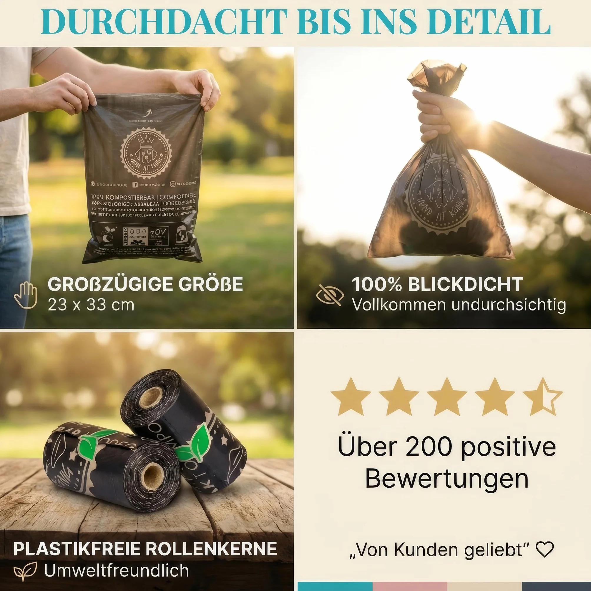 HUND IST KÖNIG Worki na odchody dla psów biodegradowalne [270 szt.] 100% kompostowalne worki na odchody dla psów, certyfikat OK compost HOME, odporne na rozdarcia worki na odchody dla psów
