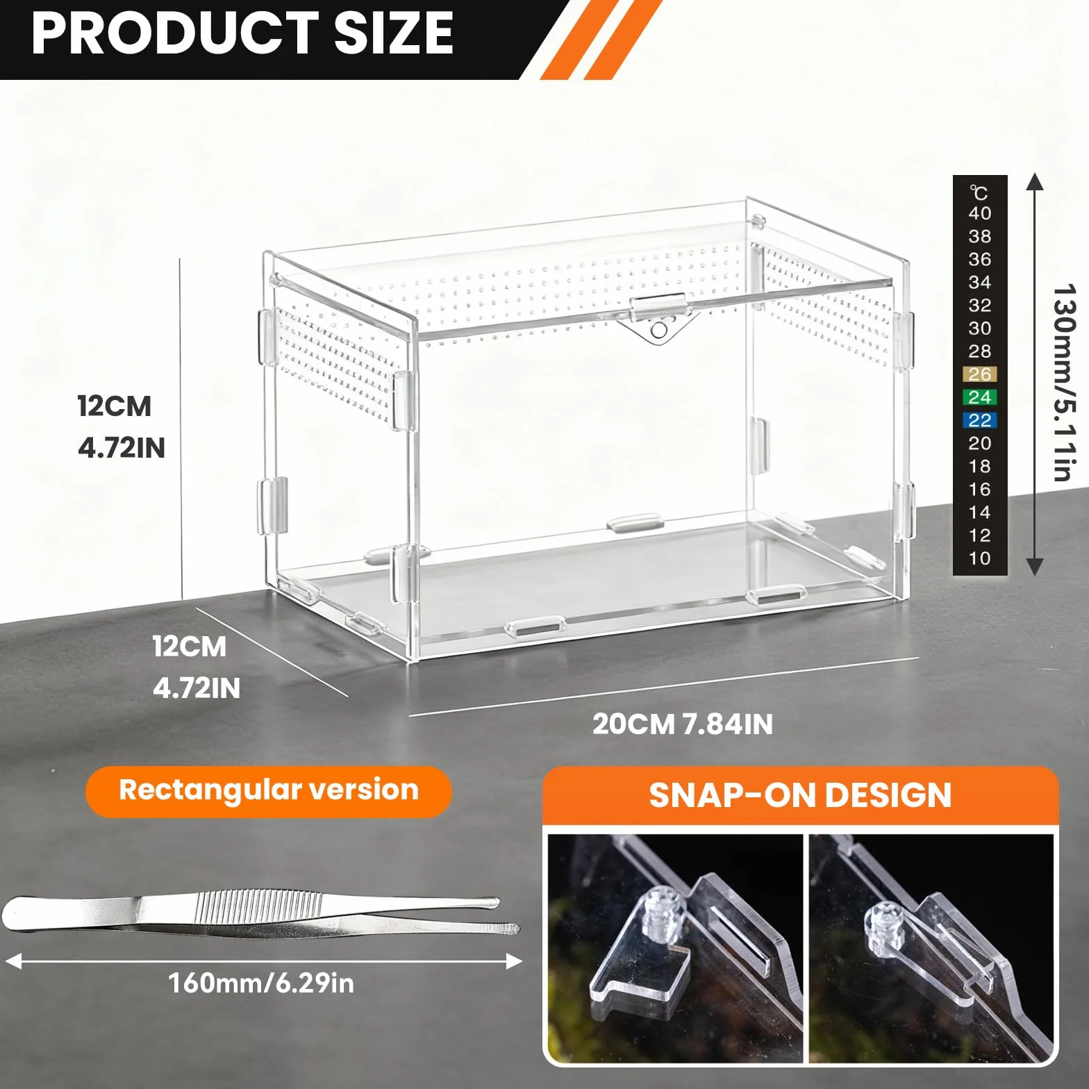360°Terrarium akrylowe ślimaki, 20x12x12cm Terrarium akrylowe, przezroczyste wiwarium, oddychająca klatka do hodowli gadów, plastikowa klatka do hodowli jaszczurek, tysiąc nóg