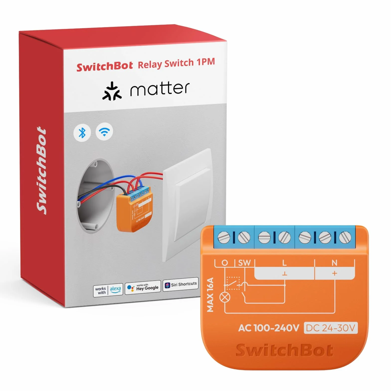 SwitchBot Matter Relais przełącznik 1PM Wi-Fi 16A kompatybilny z Alexa/Apple Home/Google Home