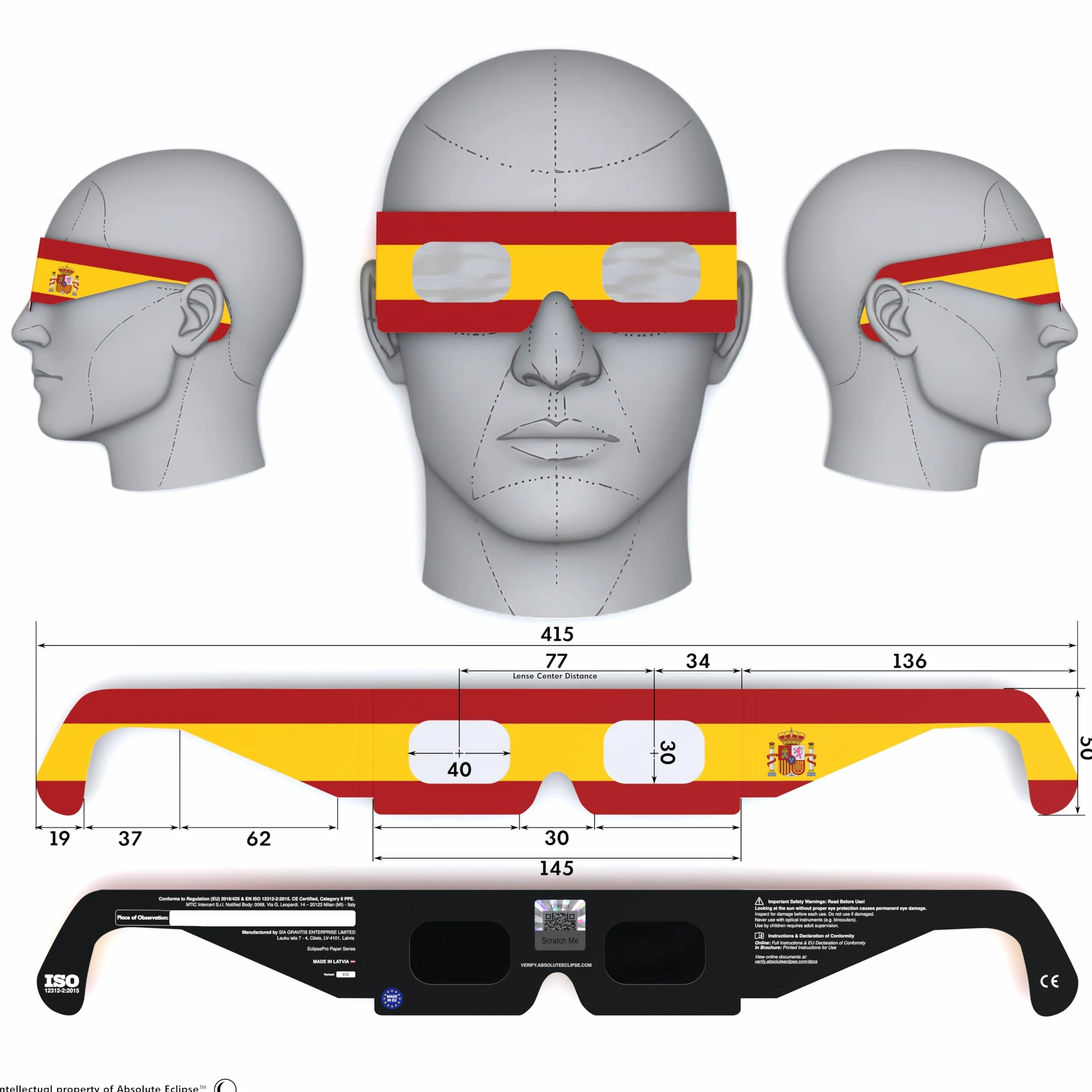 Absolute Eclipse ES Okulary do zaćmienia słońca hurtowo - testowane przez ISO 12312-2 i certyfikat CE - zalecany przez AAS producent UE - 2026 Eclipse Europe
