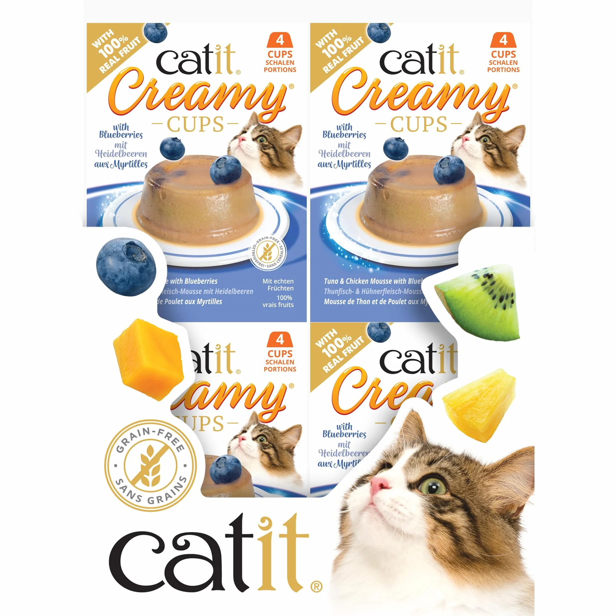 Catit Creamy Cups dla kotów, tuńczyka, kurczaka i żurawiny, 4x25g