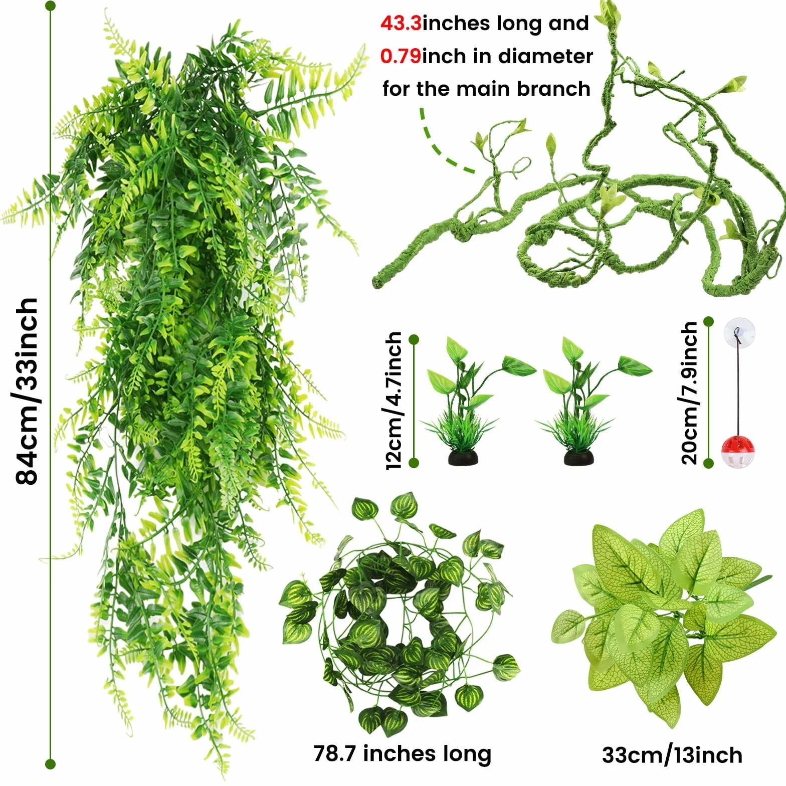 QUOZUO Akcesoria do zbiorników brodatego smoka, rośliny gadów, składana dżungla, sztuczne wiszące rośliny, elastyczne plastikowe liście, dekoracja smoka brodaty jaszczurka wąż