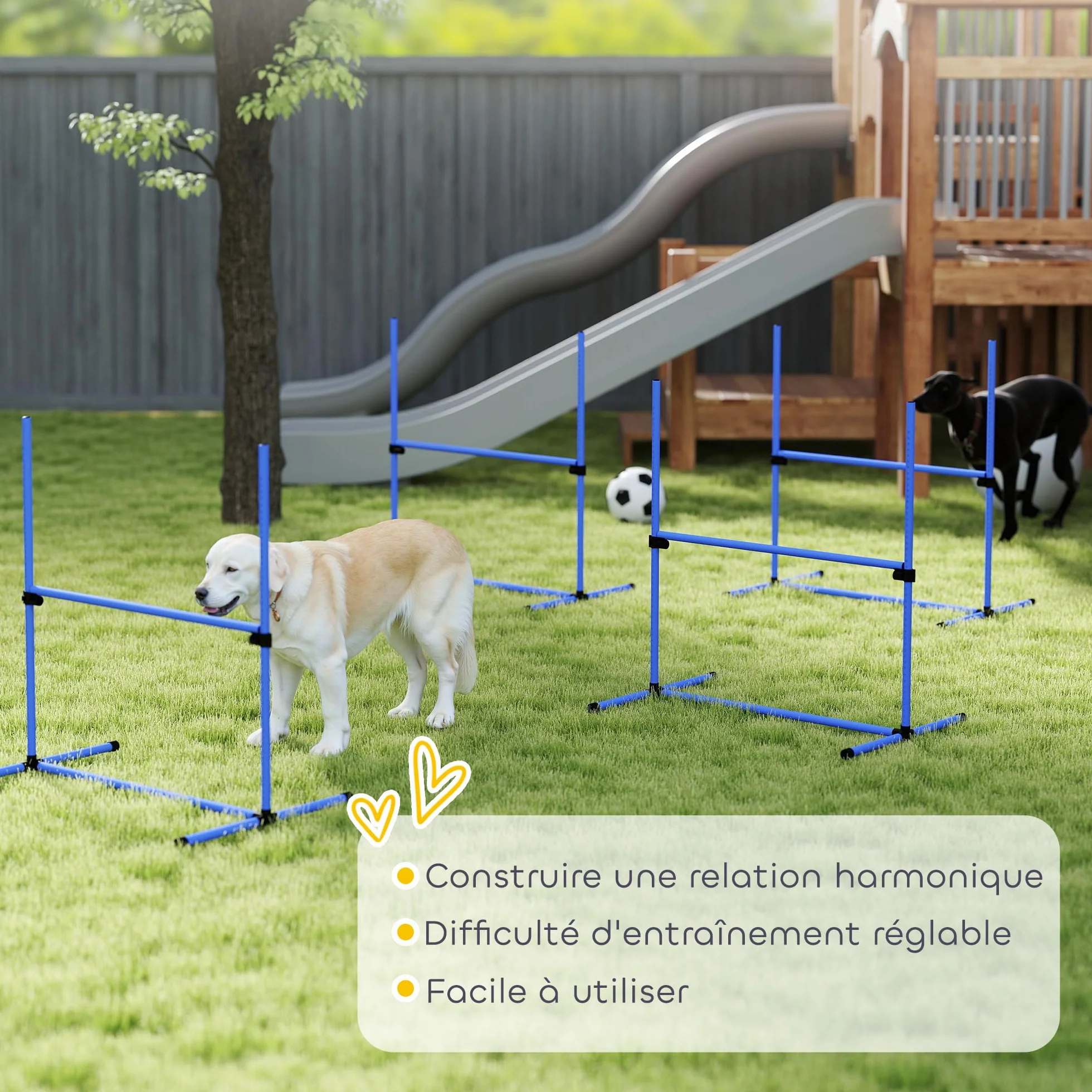 PawHut Zestaw Agility dla psów Zwinność Psów Kurs Zwinność Pies Zestaw 4 przeszkód zawodowych Regulowana wysokość z systemem podparcia podłogi 99 l x 65 l x 94H cm Dostarczona torba transportowa