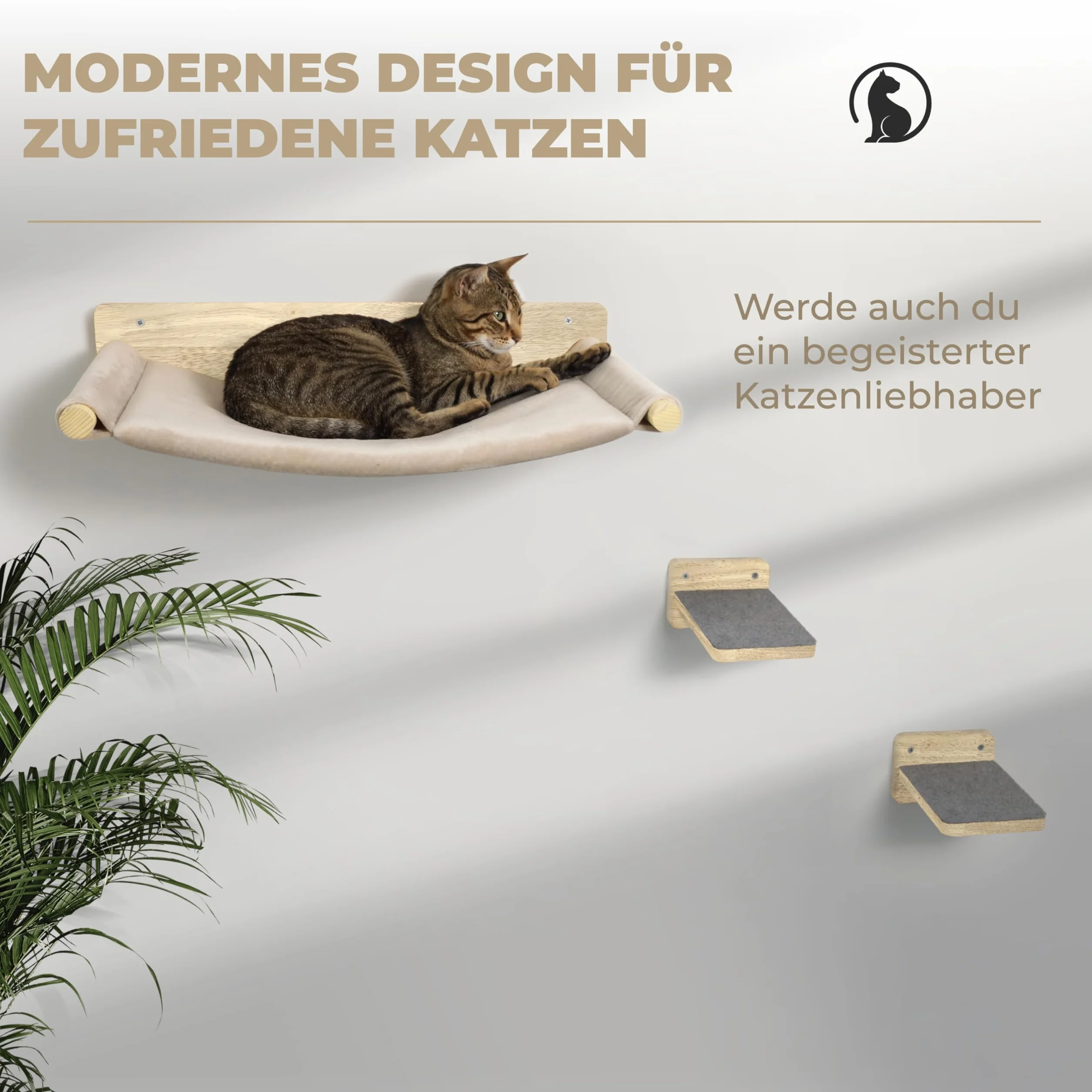 WOOWOOD® Ścianka wspinaczkowa dla kotów - 2 x Schodki ścienne dla kota [Pełne drewno] - Drzewko do wspinaczki na ścianie - Koci hamak - Ścianka do wspinaczki - Meble dla kotów - Ścianka dla kotów