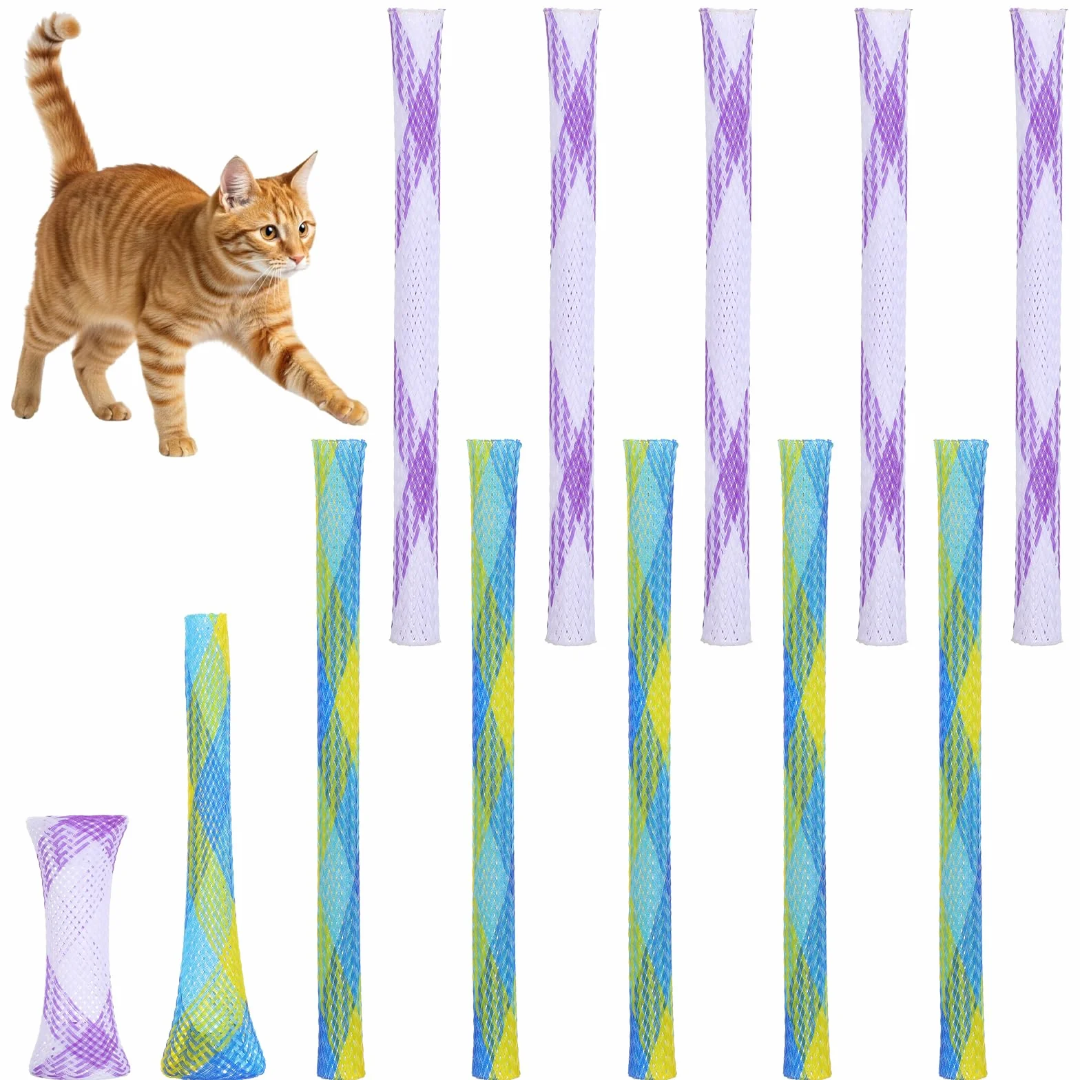 10 sztuk spiralnych zabawek dla kota - zabawka z piórami Cat Tube, kolorowa, kreatywna zabawka z tworzywa sztucznego, odporna na zużycie i gryzienie, elastyczna zabawka dla kotków, interaktywna