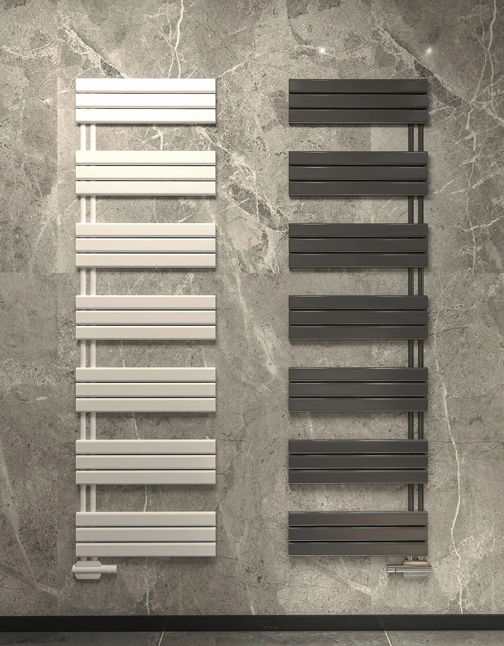 MC Heat grzejnik łazienkowy 500 x 1400 mm biały podgrzewacz na ręczniki przesunięte przyłącze środkowe montaż obustronny