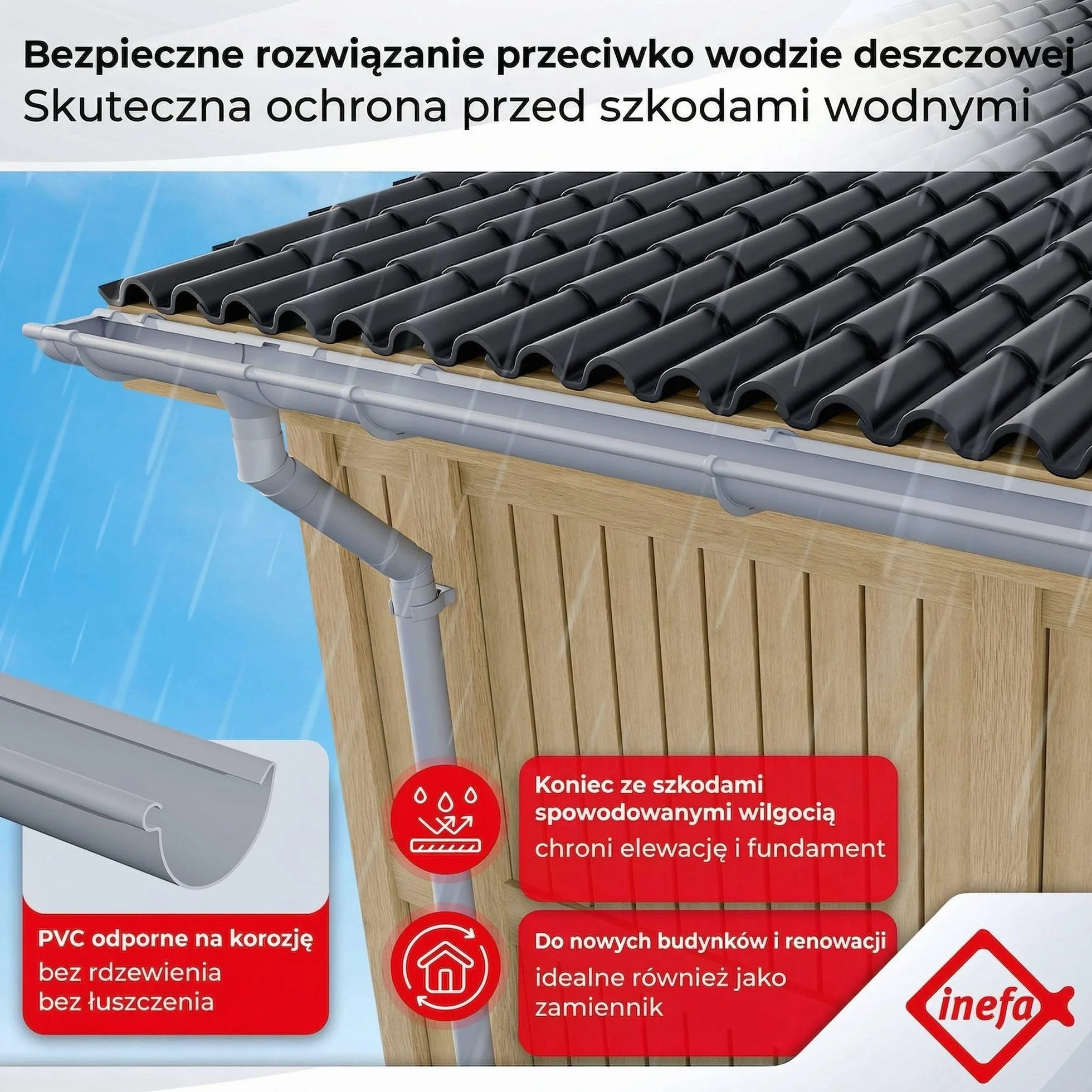 INEFA zestaw rynnowy PVC NW100 100 mm półokrągły 5 m antracyt
