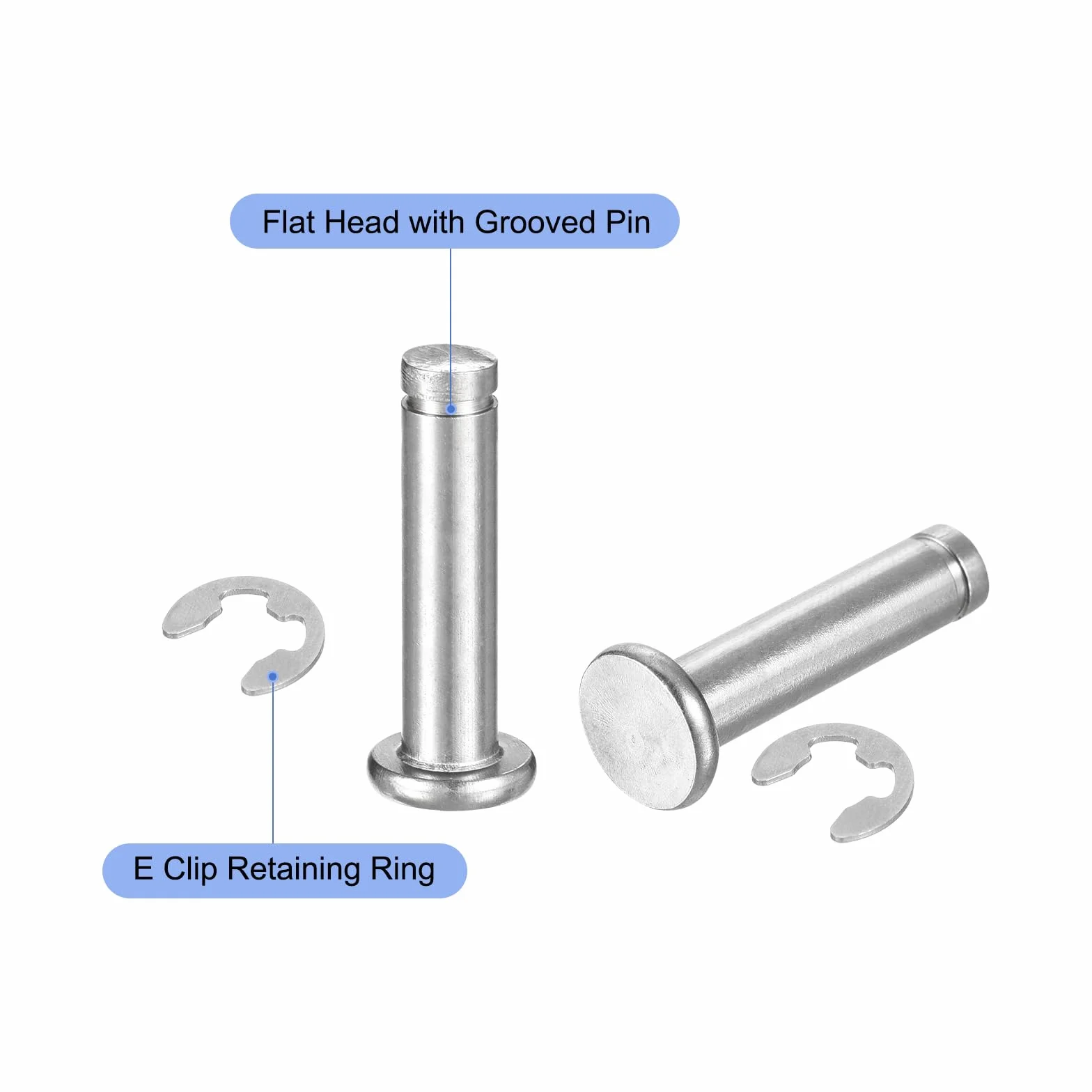 QUARKZMAN 5 zestawów M6 x 25 mm trzpień pozycjonujący cylindryczny elastyczny wałek ze stali nierdzewnej 304, pozycja cylindra cylindra z rowkiem z pierścieniem i klipsem mocującym, srebrny
