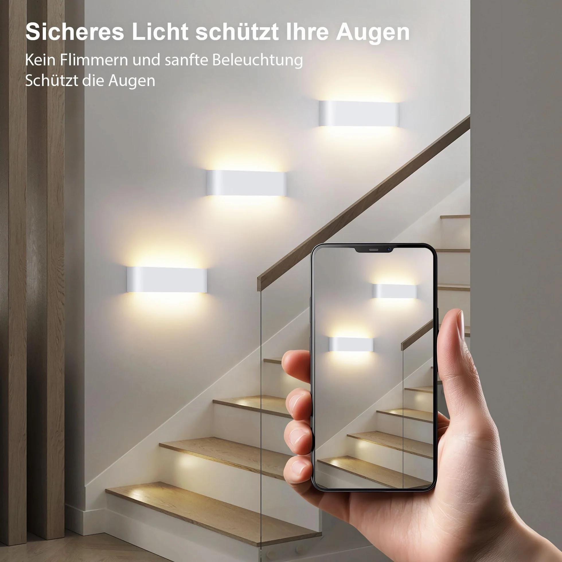 OOWOLF Lampy ścienne LED do wnętrz – 2 sztuki z regulowaną temperaturą barwową 3000K/4500K/6000K, oświetlenie ścienne do sypialni, salonu, kuchni, jadalni