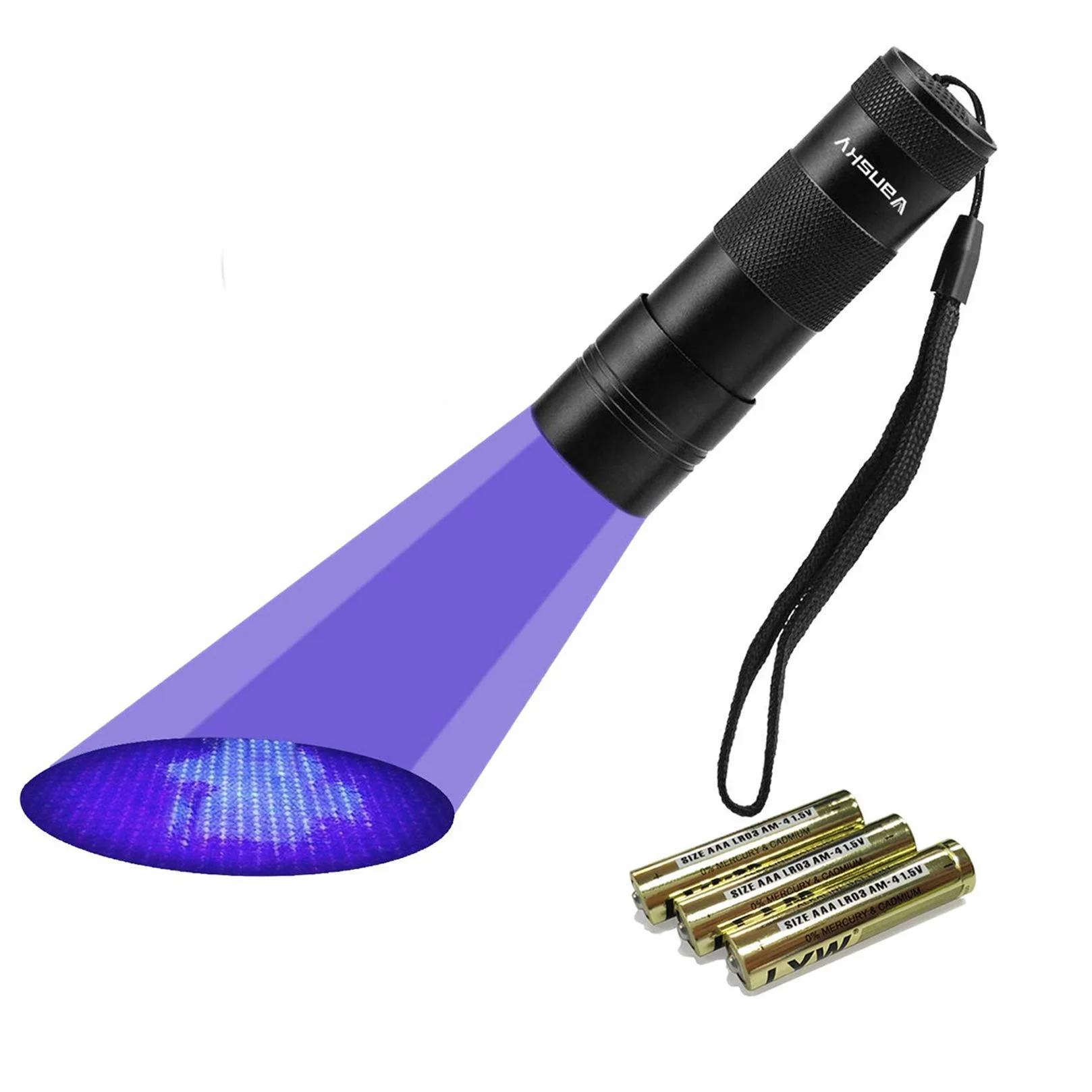 Vansky Latarka UV, czarne światło, wykrywacz moczu zwierząt domowych, 12 diod LED UV, latarka UV, znajdź suche plamy na dywanach, dywanach, podłogach, 3 baterie AAA w zestawie