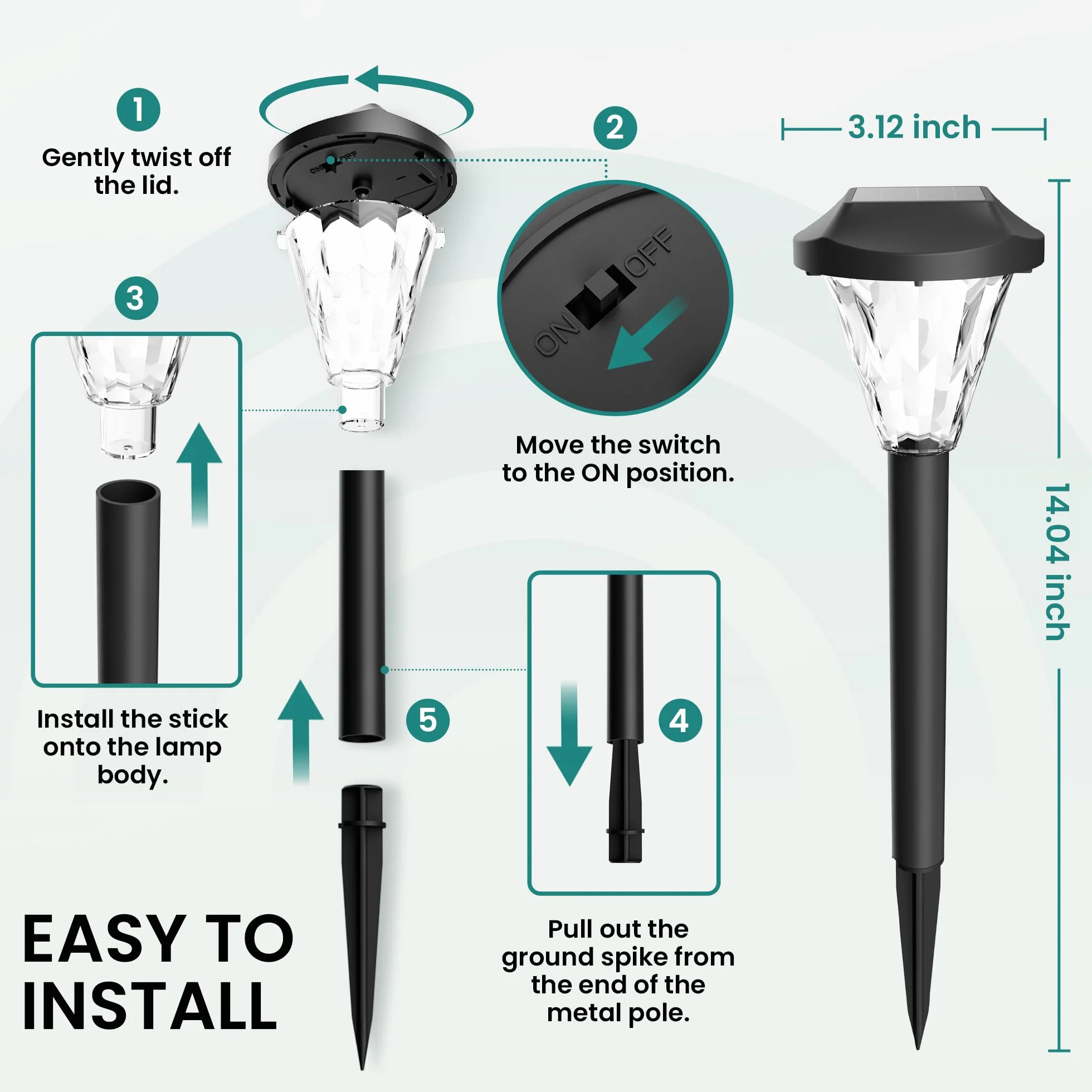 GIGALUMI 8 sztuk lamp solarnych na zewnątrz, wodoodporne, nowe, ulepszone lampy solarne na zewnątrz, solarne lampy zewnętrzne na patio, trawnik, podwórko i krajobraz