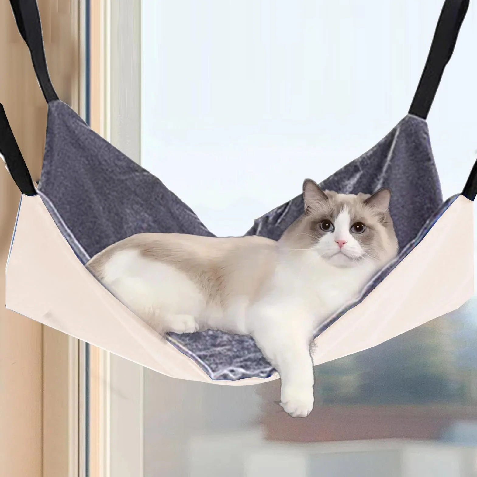 Cat Hammock, Adjustable Soft Swing 15.75x15.75 Inches, Double-Sided Comfortable Sleeping Pad, Breathable Resting Bed, Cage Hanging Accessory for Kittens, Small Pets, Rabbits
