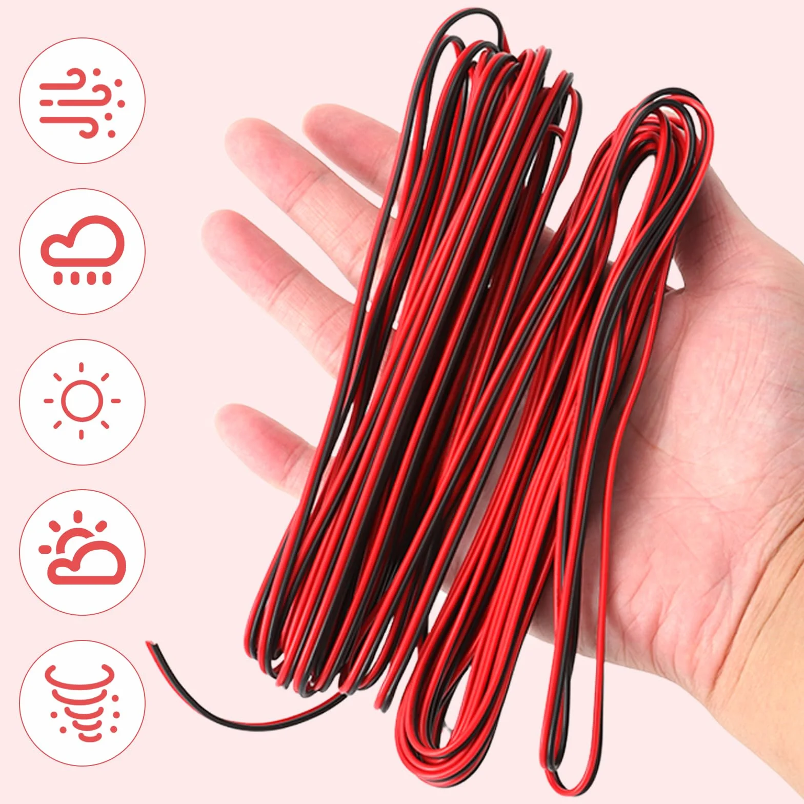 Przewód elektryczny TNSLAND 10 metrów 22AWG, 2-żyłowy czarny i czerwony przewód elektryczny, przedłużacz, kabel LED, 2-żyłowy do projektów DIY z taśmami LED i okablowania elektronicznego