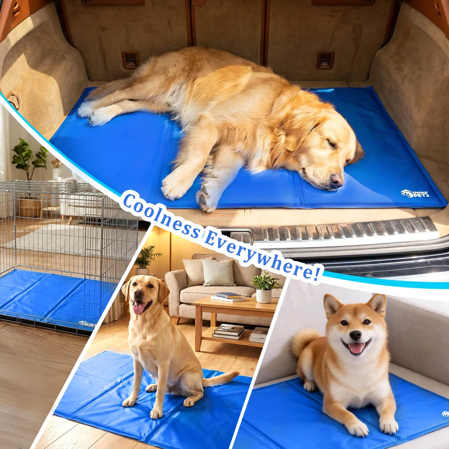 Ownpets Mata chłodząca dla zwierząt domowych, 110 x 70 cm, aktywowana ciśnieniowo, przeciwzapalne, bezpieczne nietoksyczne materiały, dla wszystkich psów, kotów, XL