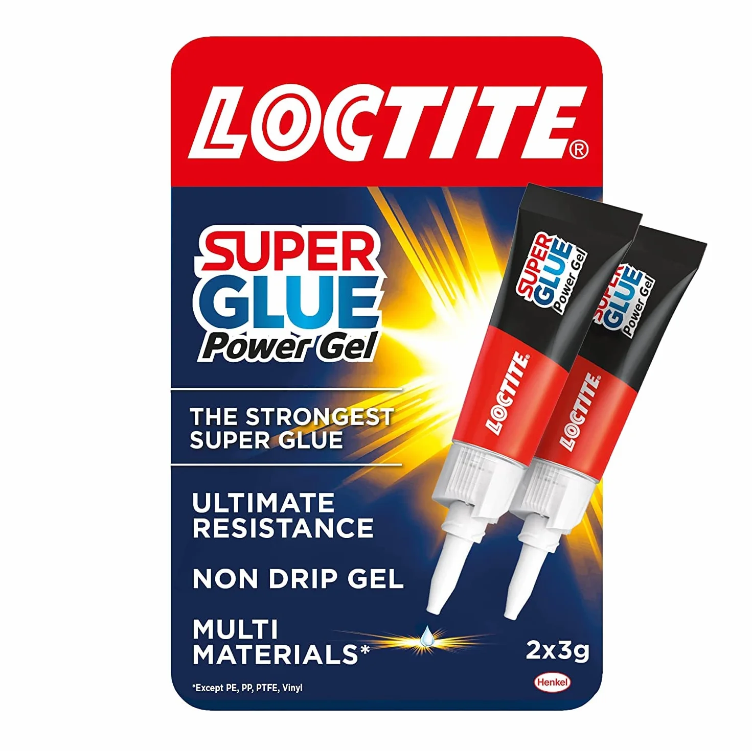 Loctite 2560191 żelowy klej błyskawiczny, mocny uniwersalny przezroczysty klej do wysokiej jakości napraw, przezroczyste różne materiały, łatwy w użyciu klej natychmiastowy, 2 x 3 g, przezroczysty