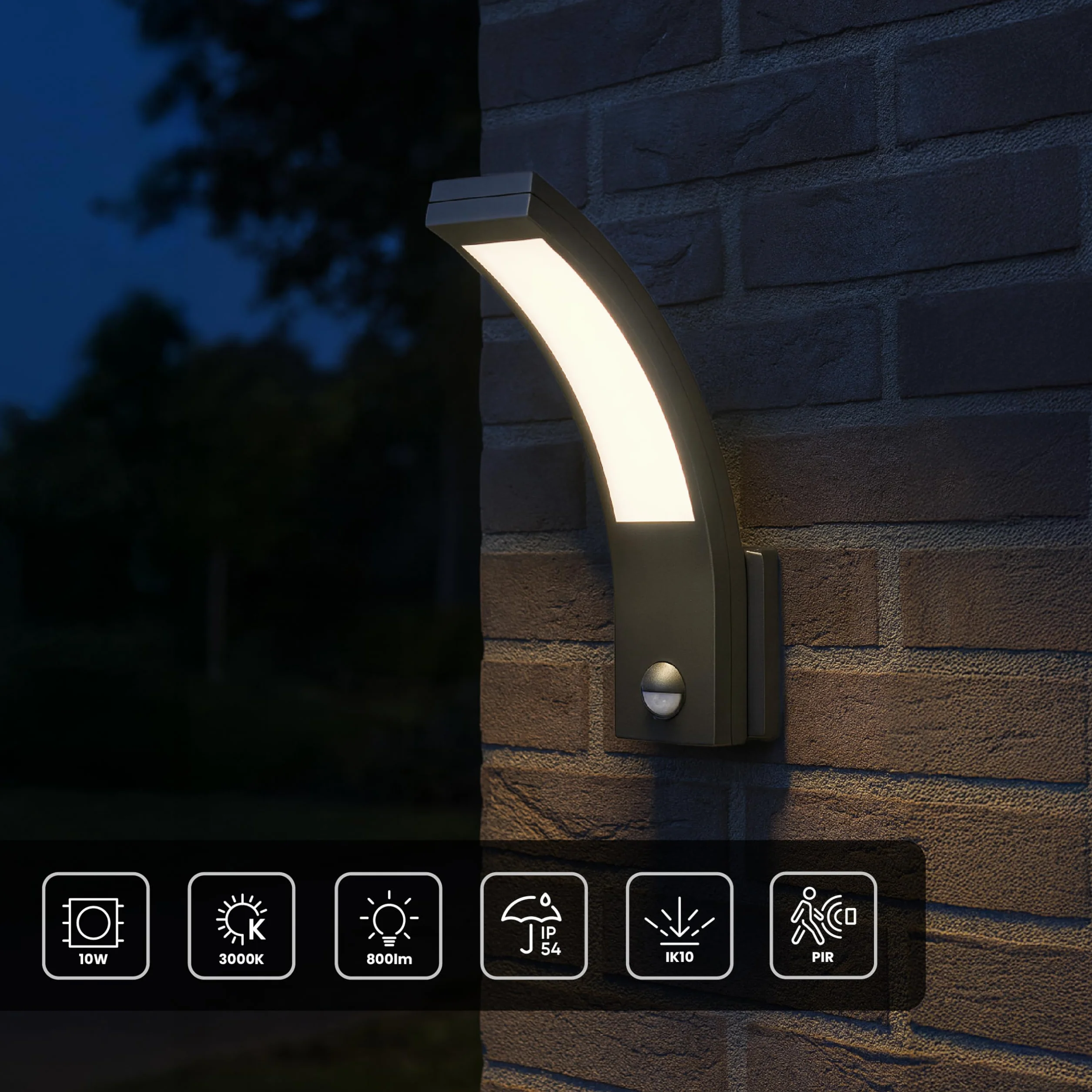 Kinkiet Zewnętrzny LED z Czujnikiem Ruchu PIR 3000K Barwa Ciepła Biel 800lm Lampa LED Zewnętrzna 10W Oświetlenie Zewnętrzne na Taras Ogród Balkon Altana IP54