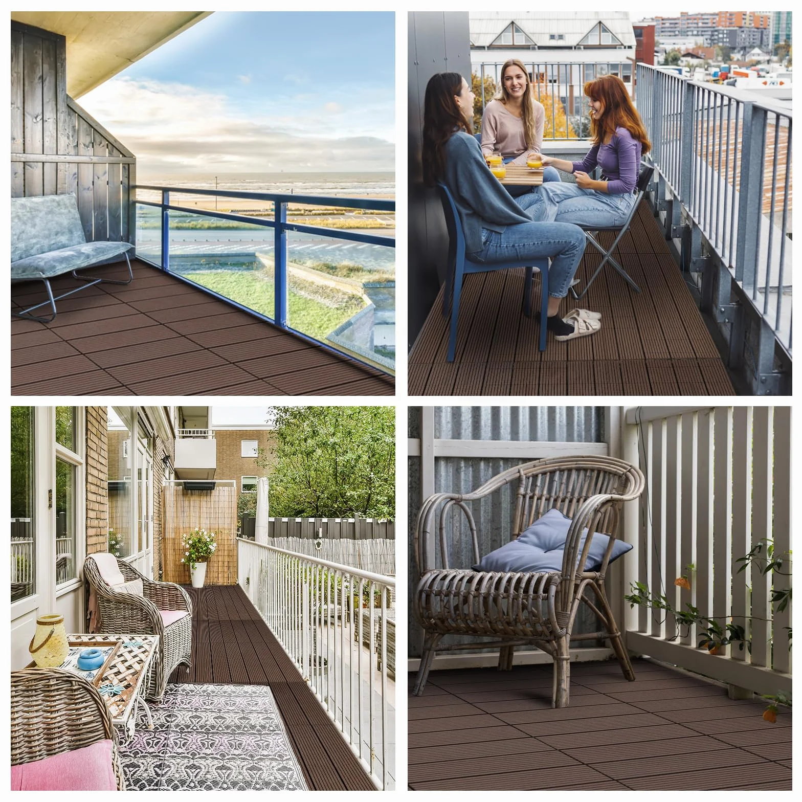 CCLIFE CushHom Deski tarasowe z WPC, na balkon, taras, płytki tarasowe, płytki na klik, 30 x 60 cm, wodoszczelne, antypoślizgowe, nadają się na balkon i do ogrodu, CushHom