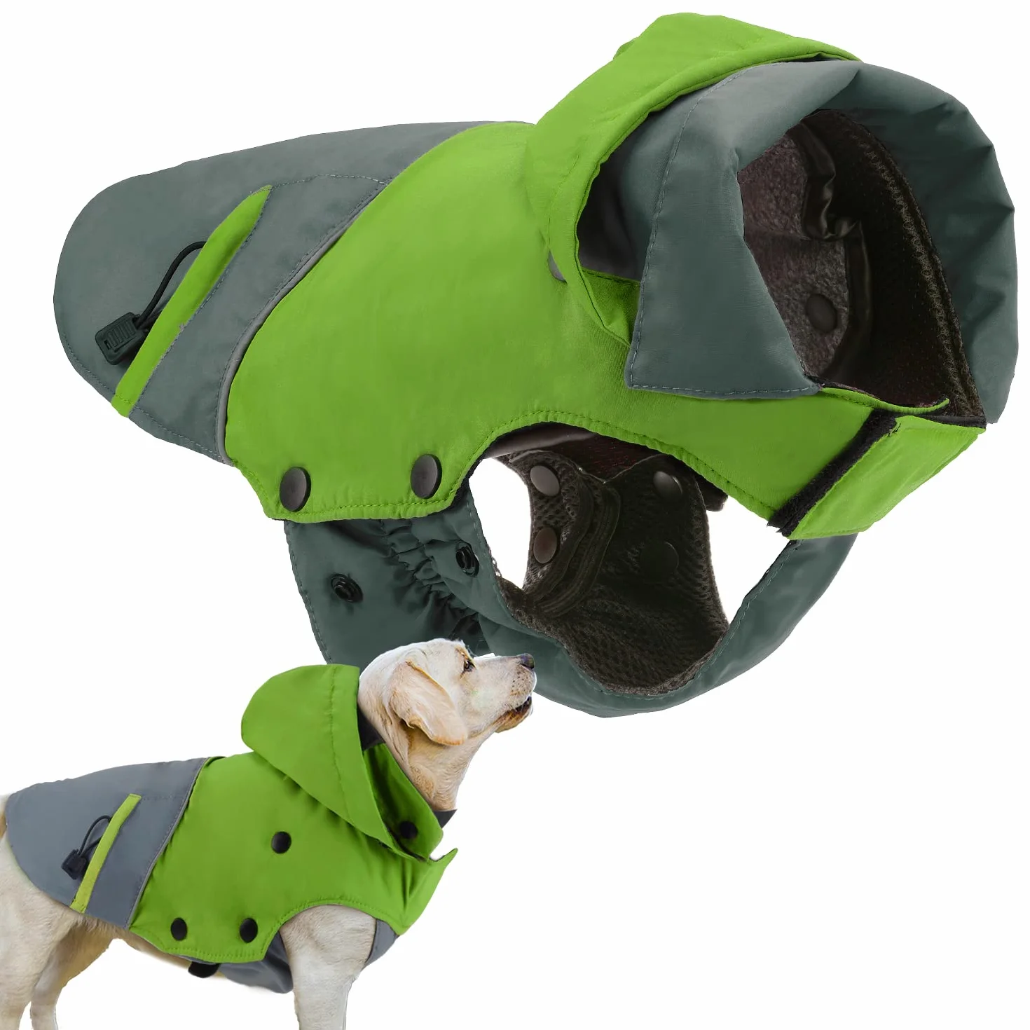PETLOFT Kurtka zimowa dla psa, odblaskowa, wodoodporna, zimowa kurtka dla psa, wiatroszczelna, ciepła, outdoorowa, polarowa, zimowa kurtka dla psa z odpinaną podszewką z polaru (rozmiar L, zielony)