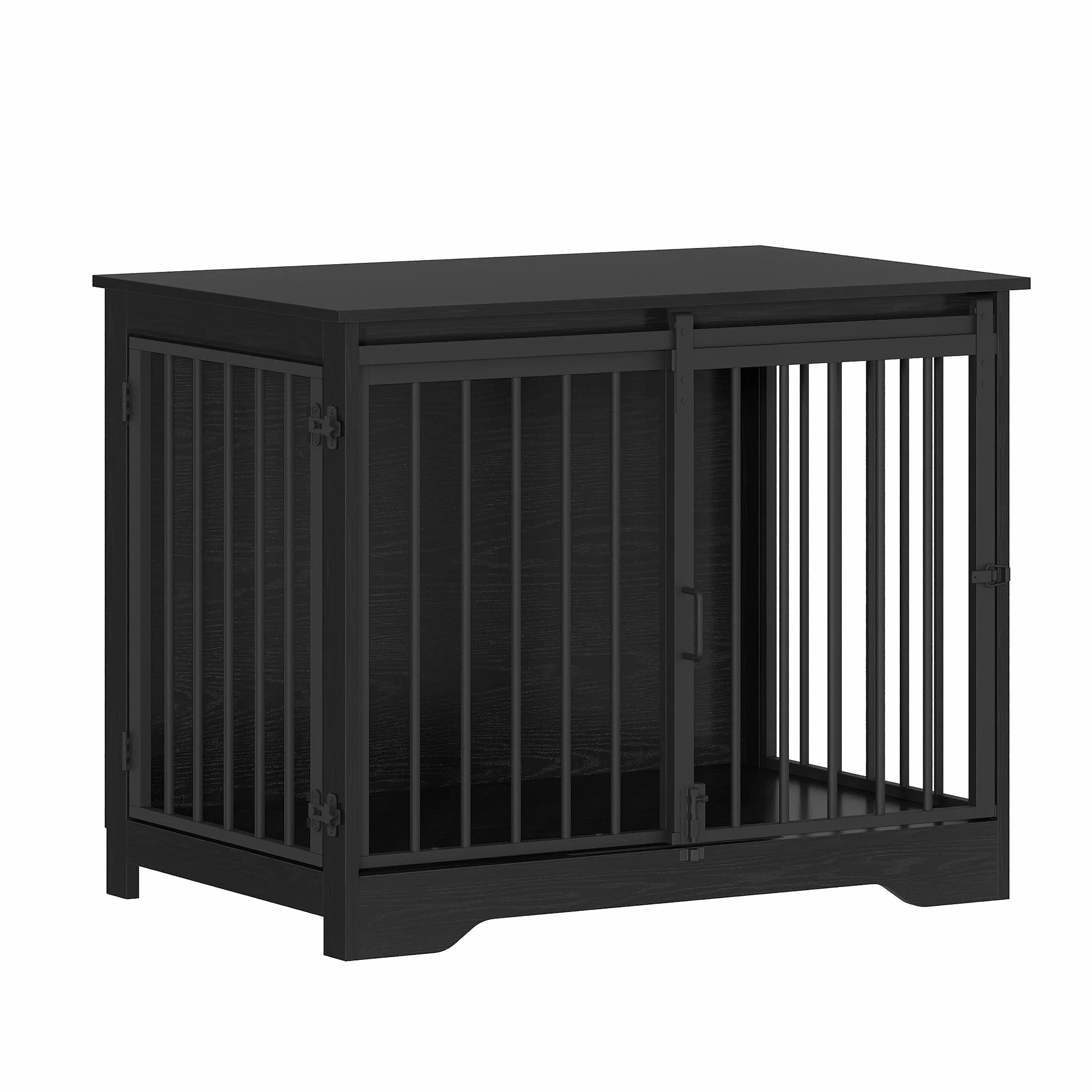 Klatka dla psa 81cm 2 drzwi nowoczesna stolik pomocniczy 55 x 81 x 67,5 cm Czarny