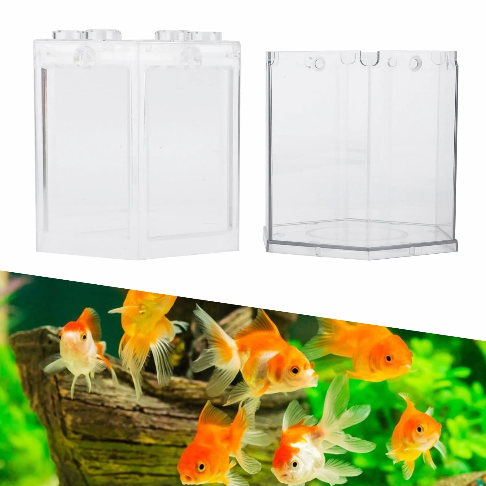 Mały Akwarium 12 x 10,5 x 11 cm - Plastikowy, Przezroczysty Sześciokąt do Układania w Stosy dla Ryb, Wewnętrzny Zbiornik Super Odporny na Upadki