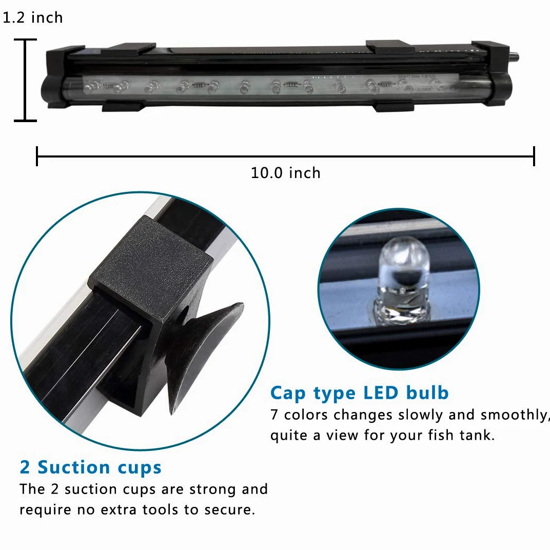 PULACO Kamień powietrzny LED do akwarium, 2 W, długość 25,4 cm, do pompy powietrza