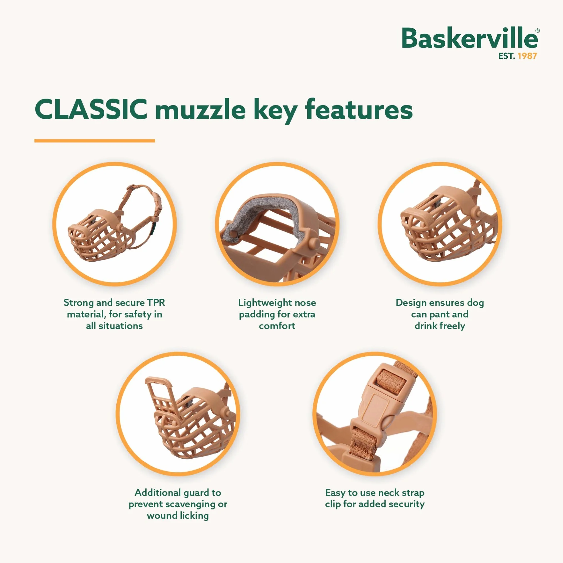 Baskerville Classic kaganiec – pozwala na nauczanie i picie, zapobiega gryzieniu i szperaniu jedzenia, pasuje dla psów z długimi nosami, kaganiec treningowy dla średnich psów (rozmiar 4)