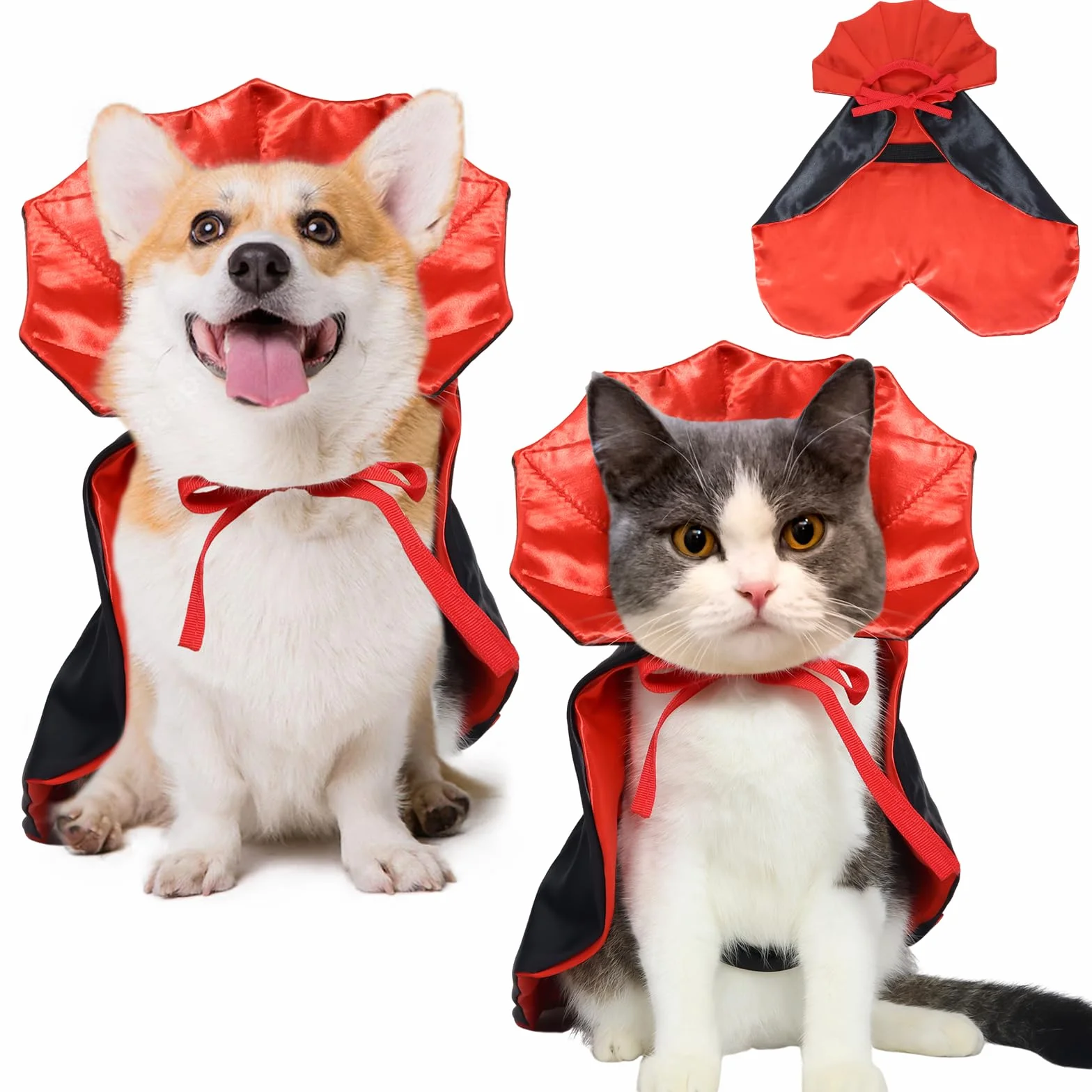 ROSAUI Cape dla Małych Psów i Kotów – Kostium Halloween Czerwony i Czarny z Zbroją na Szyję – Długość 40cm, Regulowany Pasek i Zamek Velcro – Idealny na Halloween, Imprezy i Cosplay (Rozmiar S)