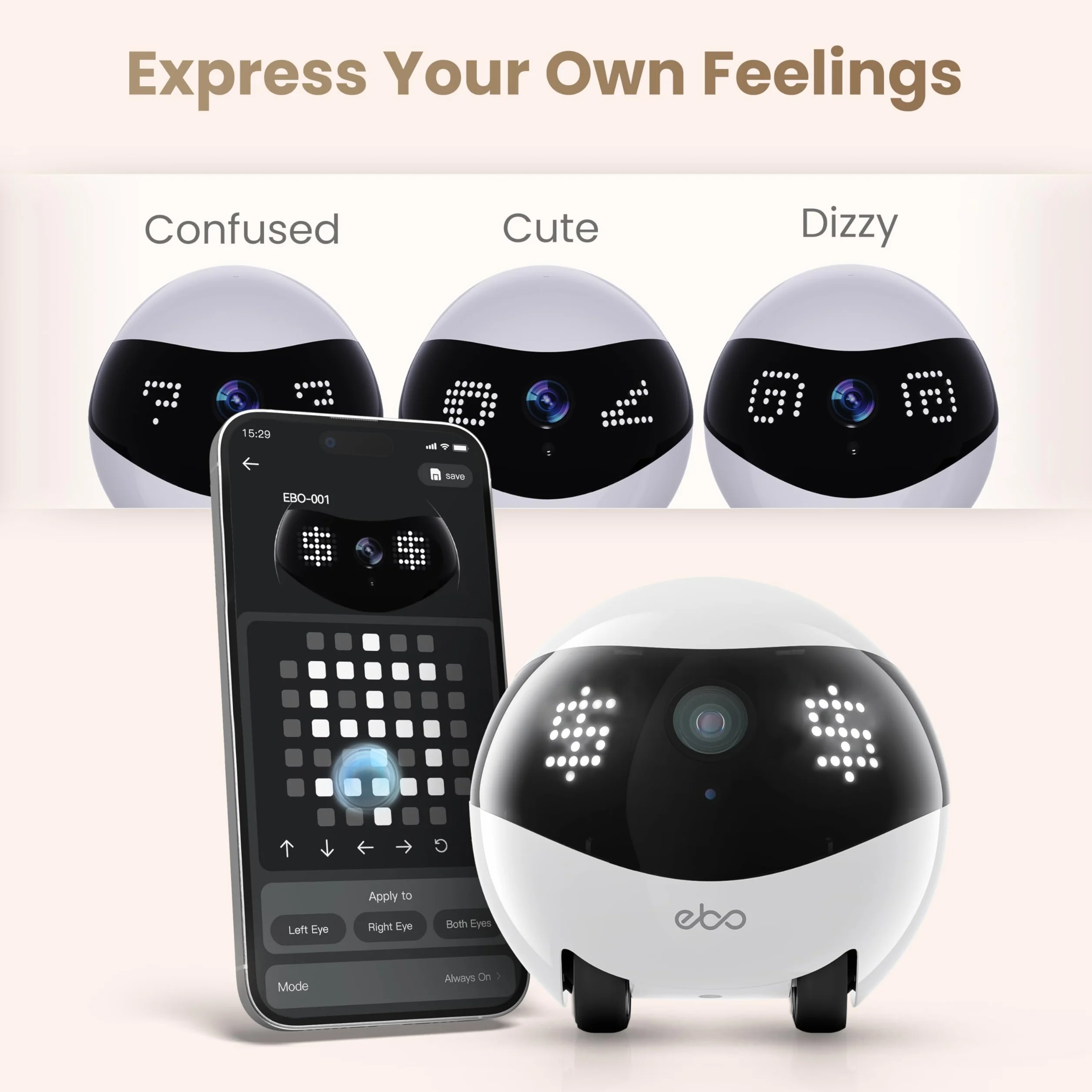 Enabot EBO Air 2 FamilyBot, kamera do monitorowania zwierząt domowych z aplikacją, 2K mobilna kamera domowa z możliwością dostosowywania wyrażeń twarzy, bezprzewodowa kamera dla kotów z noktowizorem