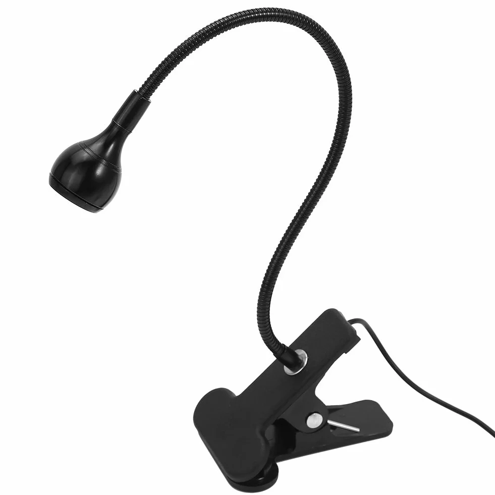 Nowa, Elastyczna Lampka z Klipsem na Gęsiej Szyi, Lampka Stołowa LED USB, Lampka do Czytania, Przenośna Lampa Stołowa do Komputera, z Klipsem, Zimna Biel 1W (BLACK)