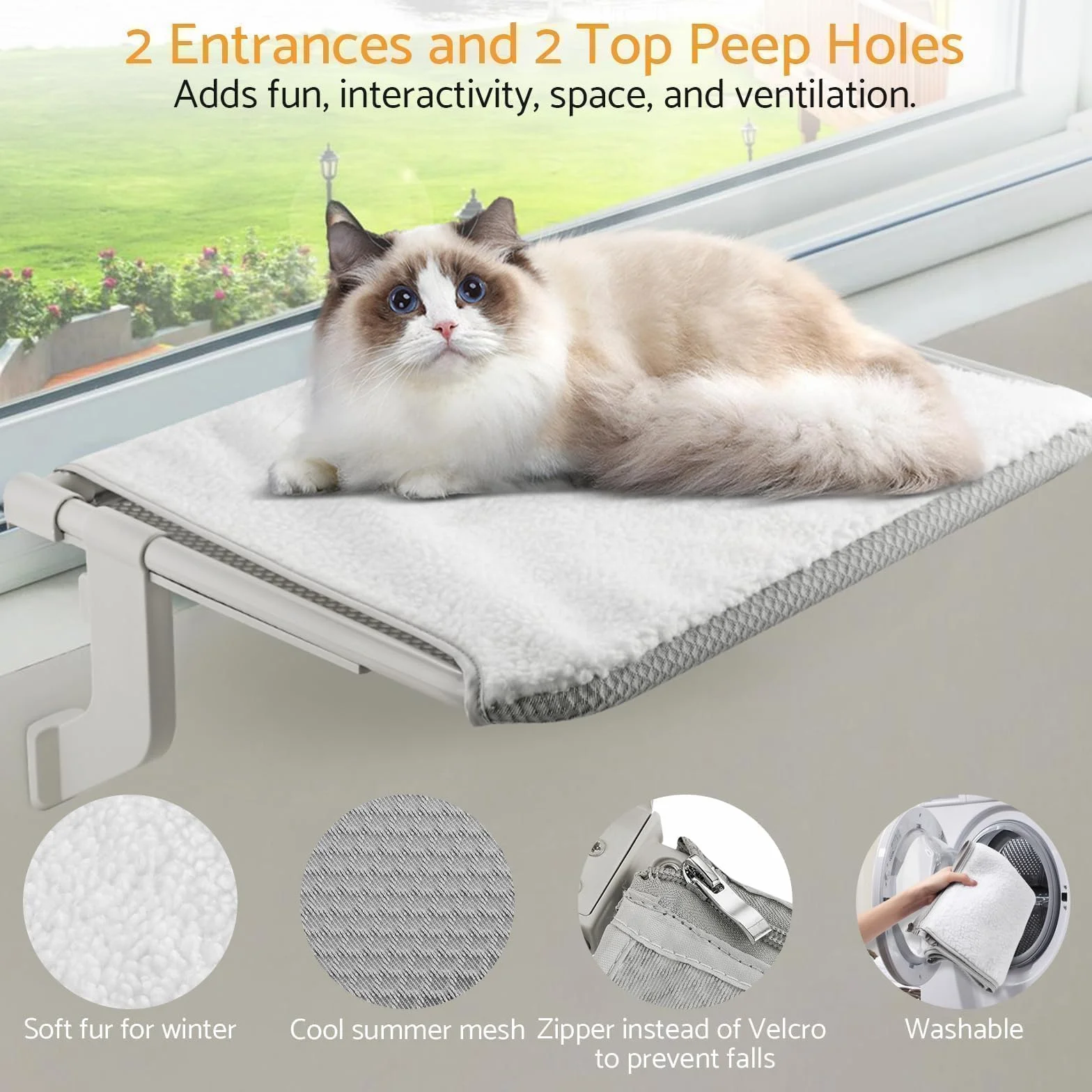 Hamak dla kota z stali nierdzewnej, mesh window cat hammock, 4 przyssawki, 18 kg