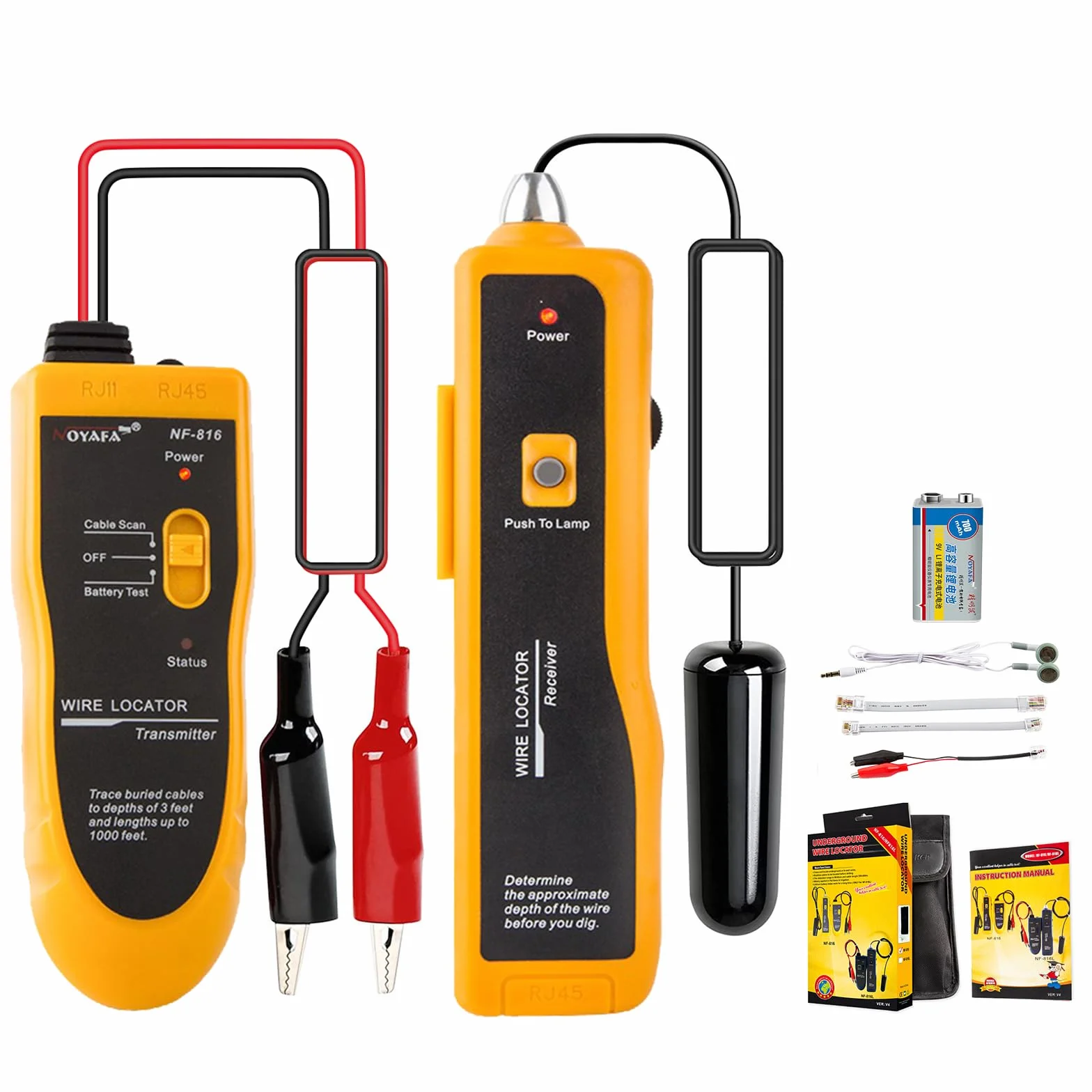 NOYAFA nf-816-c kabel podziemny lokalizator ogrodzenia dla zwierząt domowych, sterowanie zraszaczem, metalowe rury, przewody, drut do telefonu, kabel koncentryczny ze słuchawkami