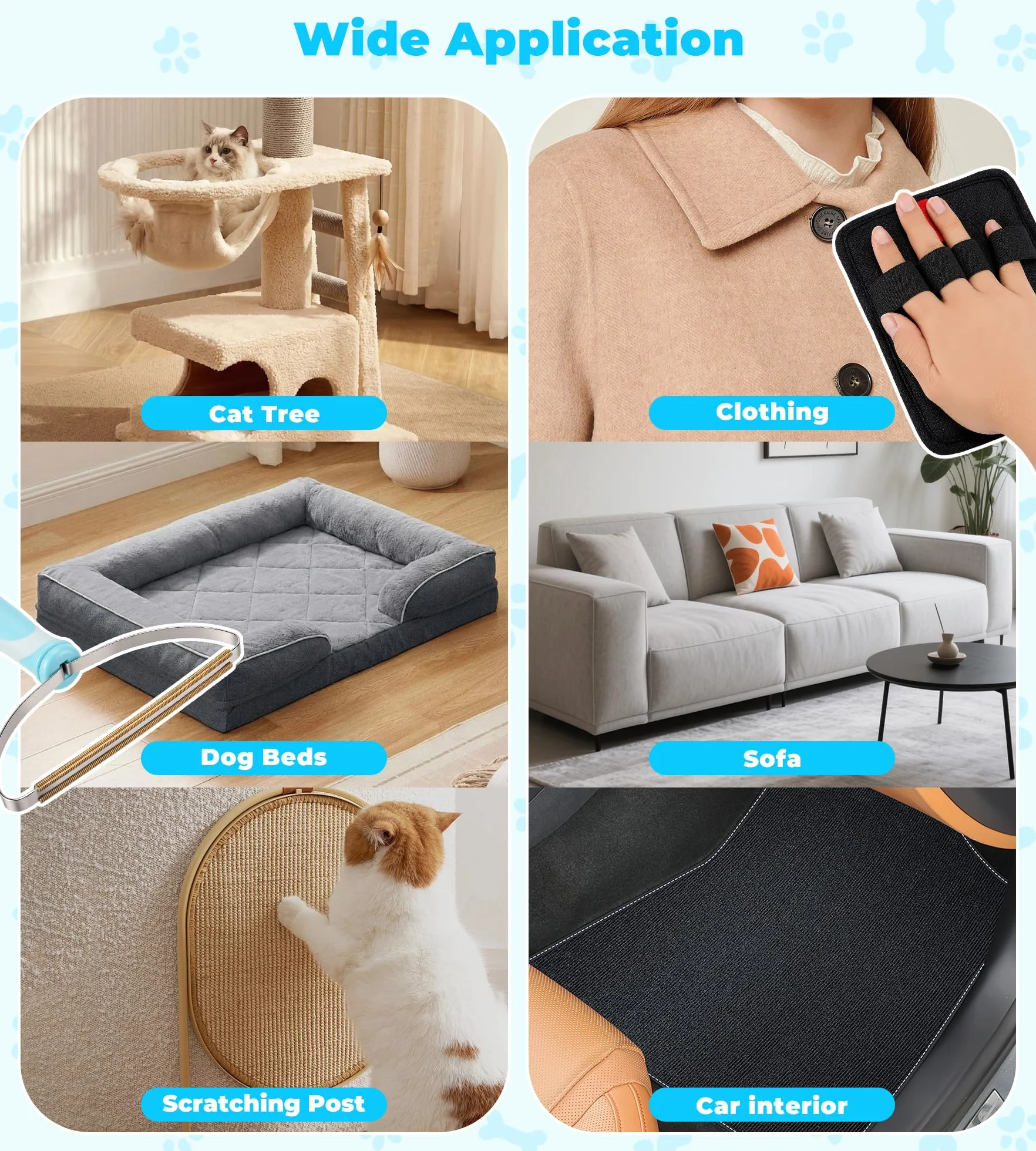 3 w 1 urządzenie do usuwania sierści zwierząt, regulowana szczotka do dywanów z długą rączką o długości 160 cm, rękawica do usuwania sierści zwierząt i przenośna szczotka