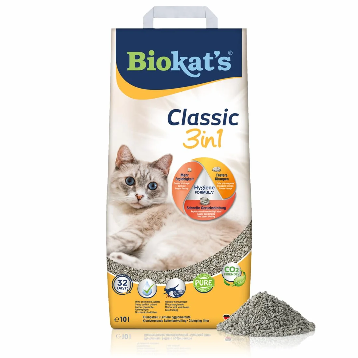 Biokatʼs Classic 3in1 bezzapachowy - Zbrylający żwirek dla kota o 3 różnych rozmiarach ziarna - 1 worek (1 × 10 l)