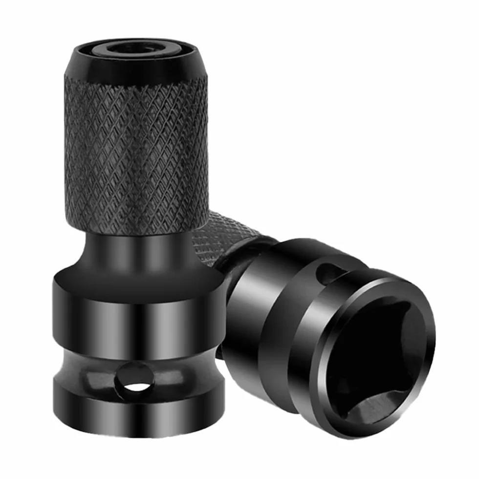 Zestaw 2 adapterów: 1/2" kwadrat na 1/4" sześciokąt do kluczy udarowych z grzechotką oraz adapter do uchwytu bitów wkrętakowych, dla większej elastyczności pracy.