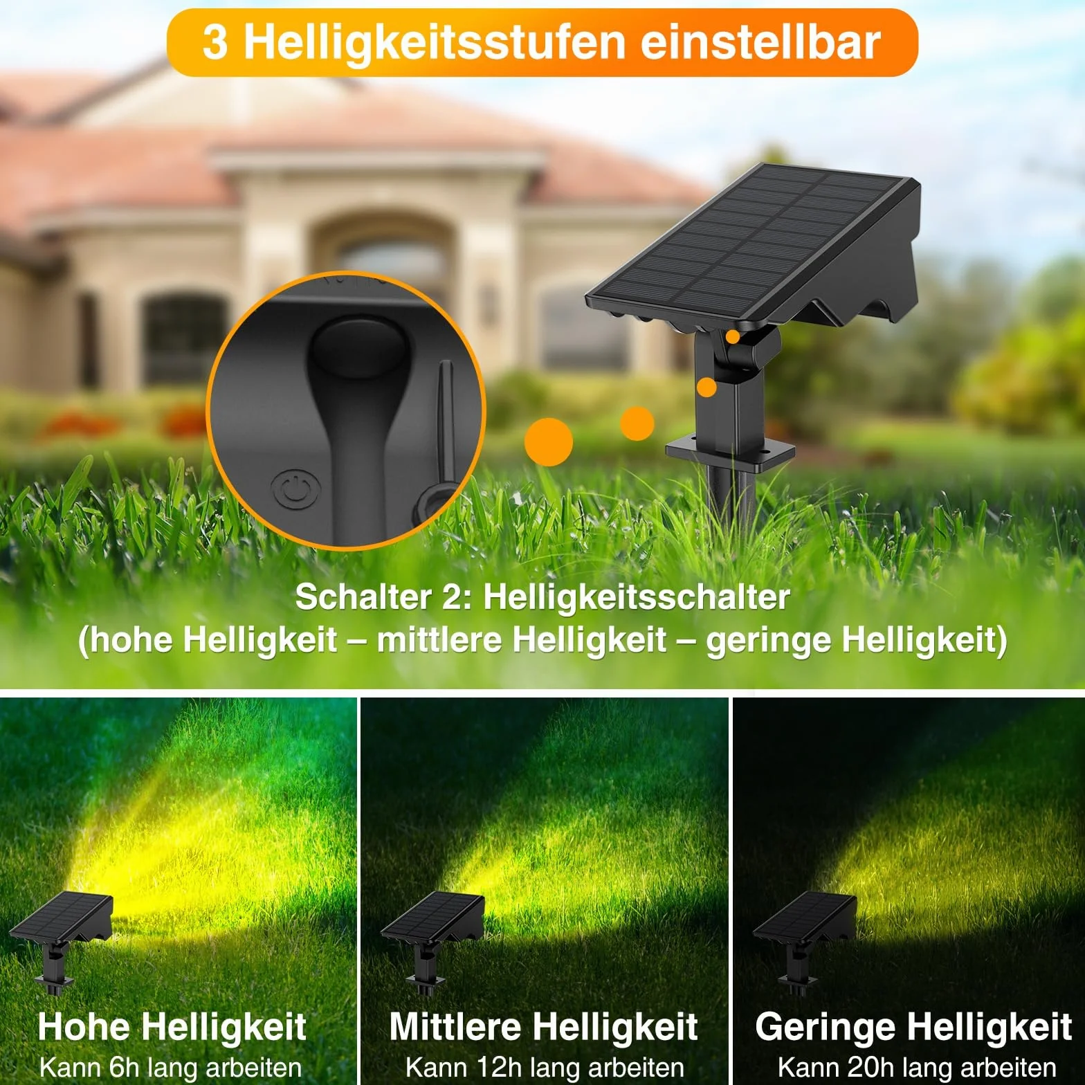 MEIKEE lampy solarne do ogrodu, 2700 K, ciepła biel, 3 jasność, 3 tryby, IP66, wodoszczelne, 4 sztuki