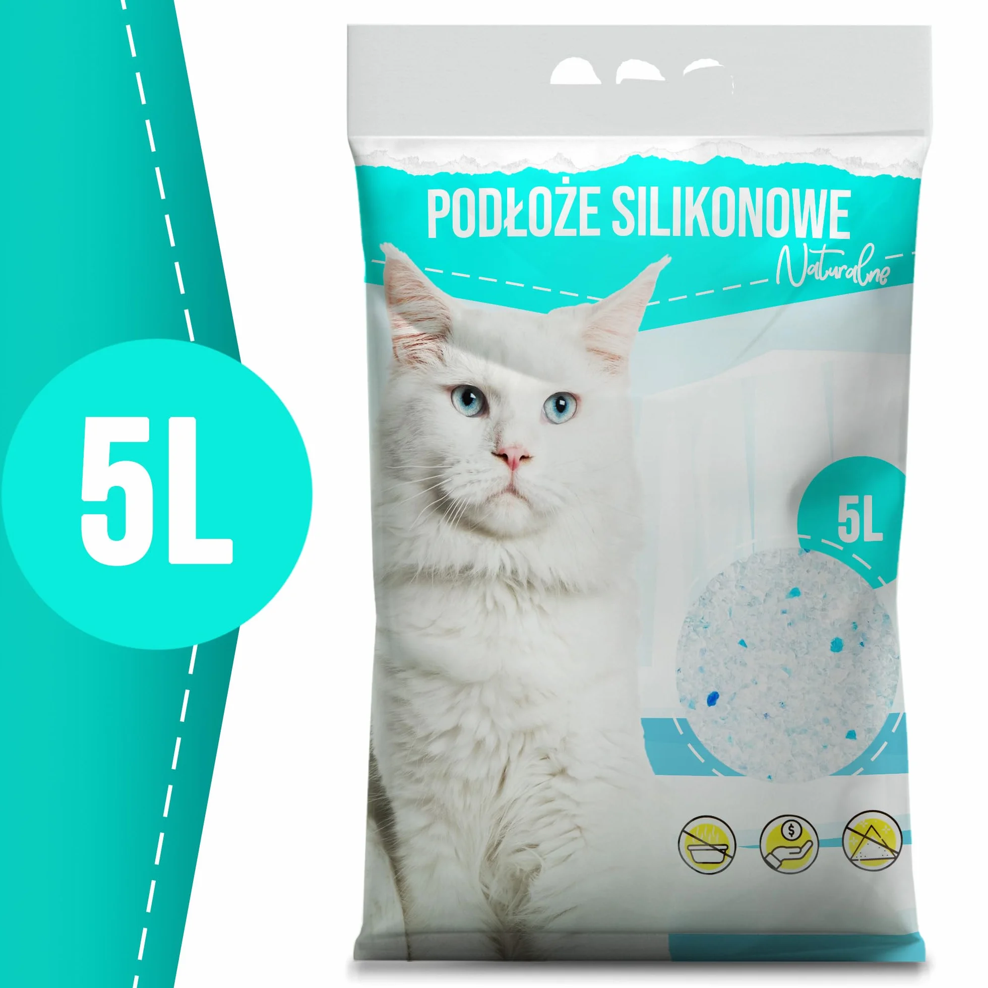Żwirek Silikonowy dla Kota 5L Extradrobny Naturalny Bezzapachowy Antybakteryjny